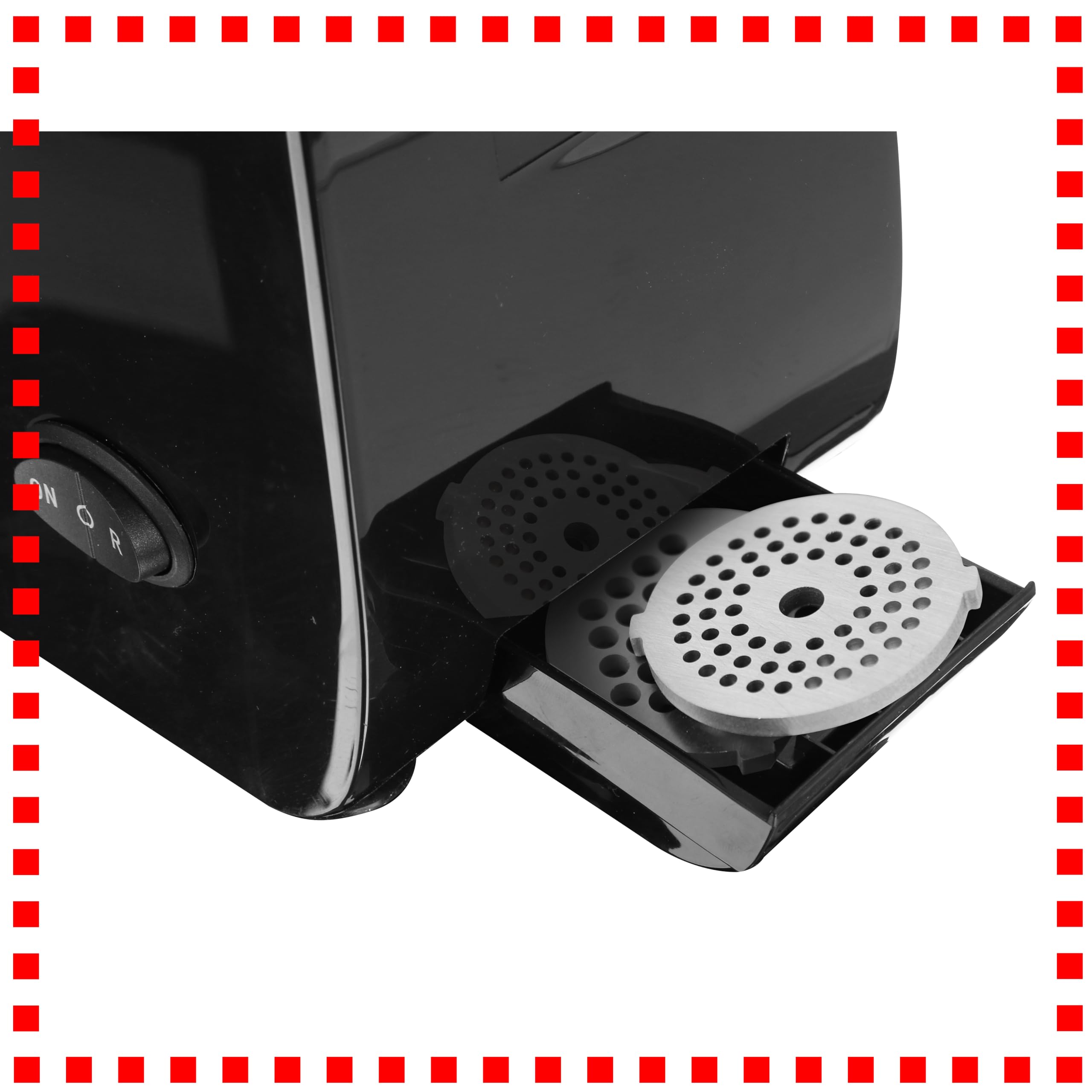 Emerio Tritacarne | elettrico | 3 inserti per carne (fine/medio/grossolana) + inserto per salsiccia + inserto per kebbe+inserto per biscotti per 4 stampi per biscotti | senza BPA | Avanti e ritorno |