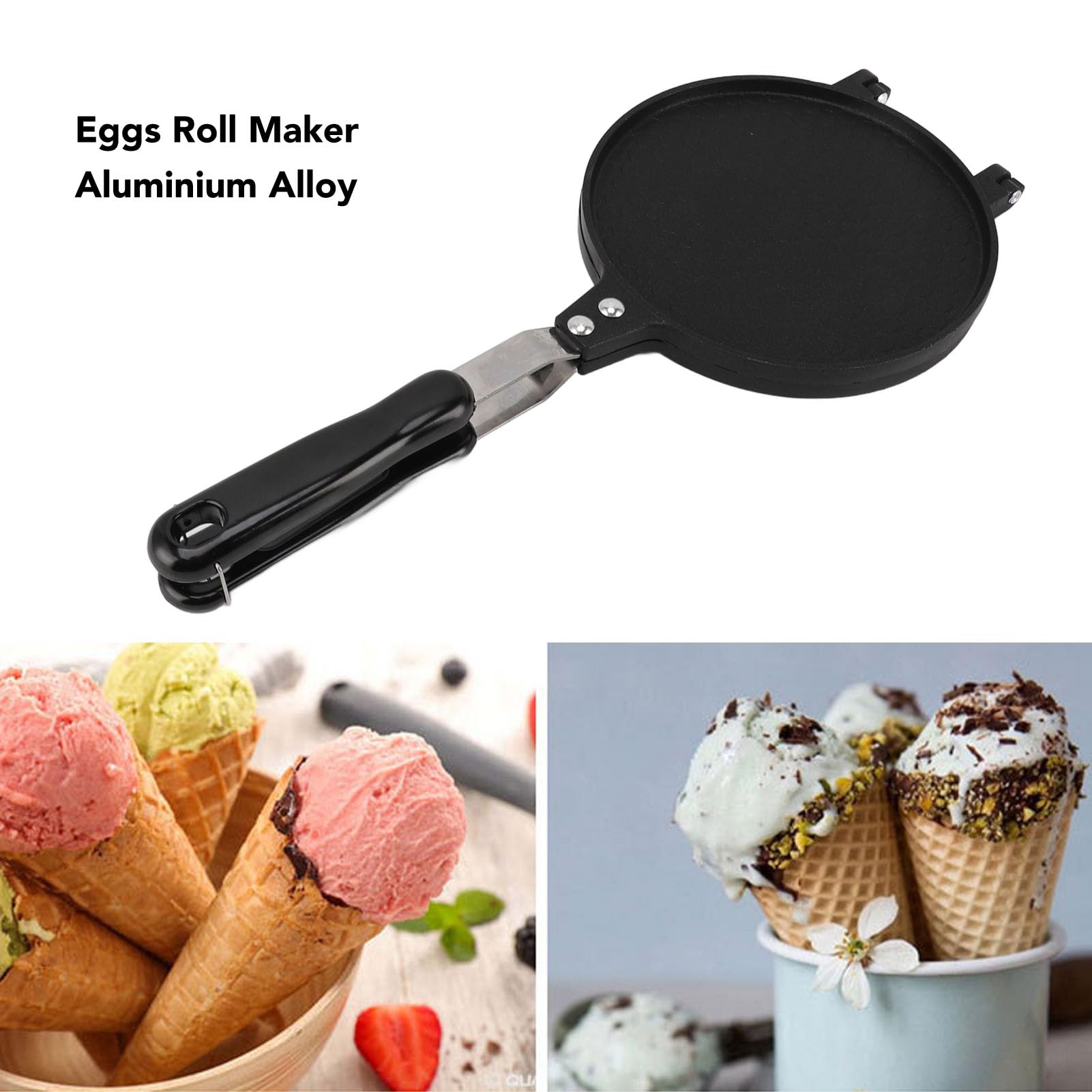 Waffle Cone Maker, Round Shape Egg Roll Maker Aluminum Alloy Ice Cream Cone Maker Egg Roll Crepe Pan Ice Cream Pancake Cone Maker for Home Kitchen Restaurant