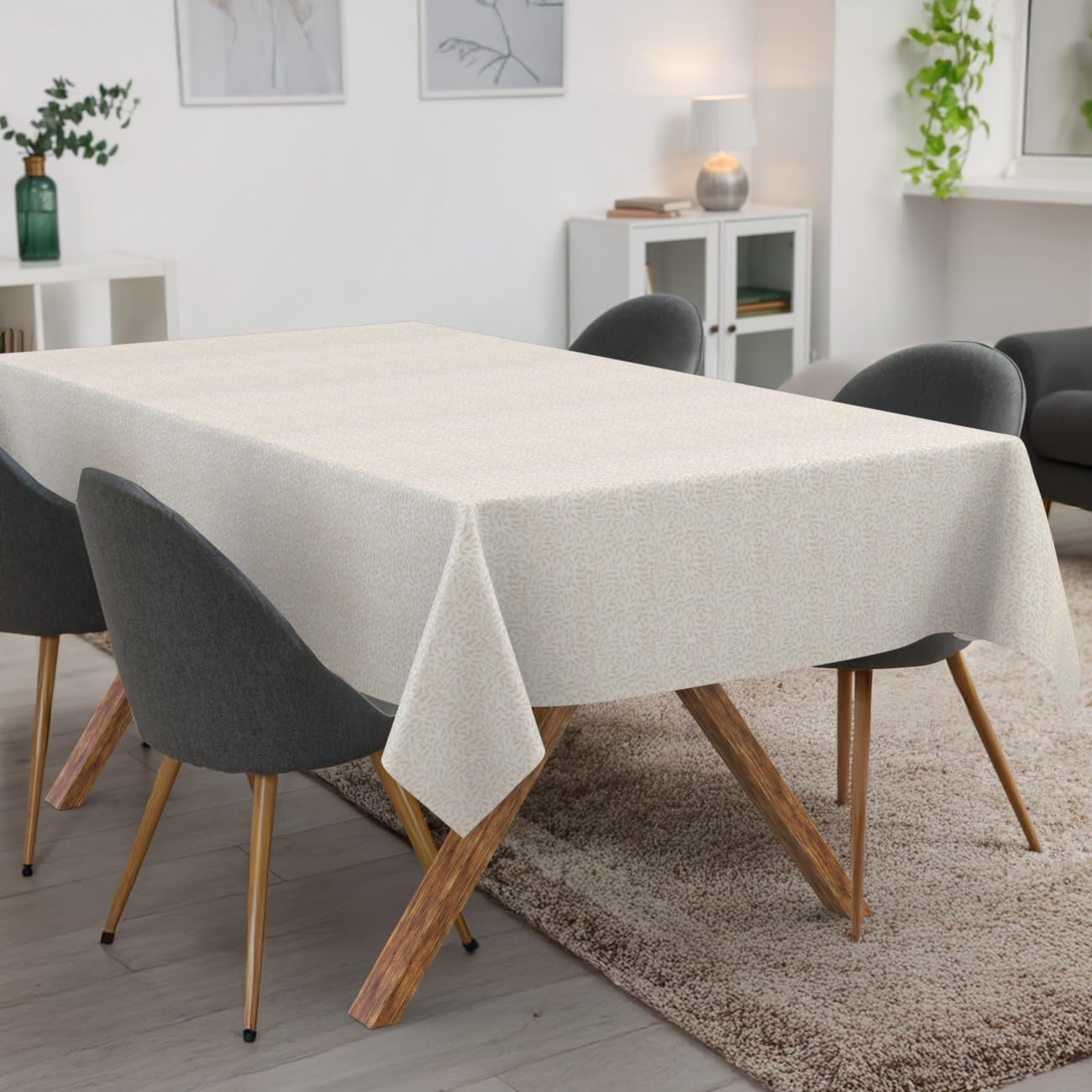 ANRO Mantel de Mesa Flora 70% Algodón 30% Poliéster Antimanchas Interior Exterior Cocina Jardín Bordes Cortados 400x140 cm