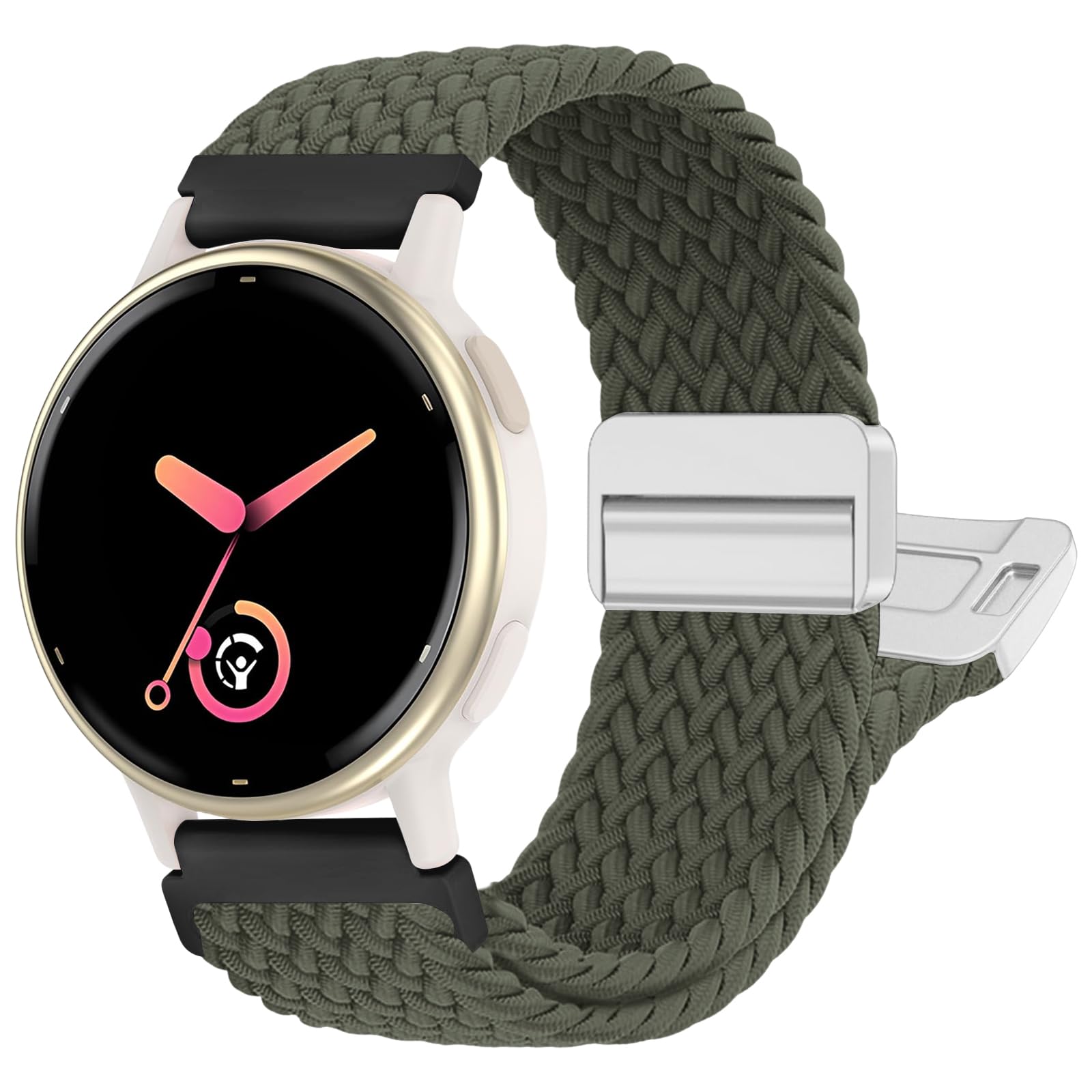 chinbersky Geflochten Armband Kompatibel mit Garmin Vivoactive 5/4/3/Venu/Venu Sq/Venu2 Plus/Forerunner 165/55/245/645/965/955/945/265, 20mm 22mm Magnet Verschluss Stoff Nylon Band für Garmin Armband