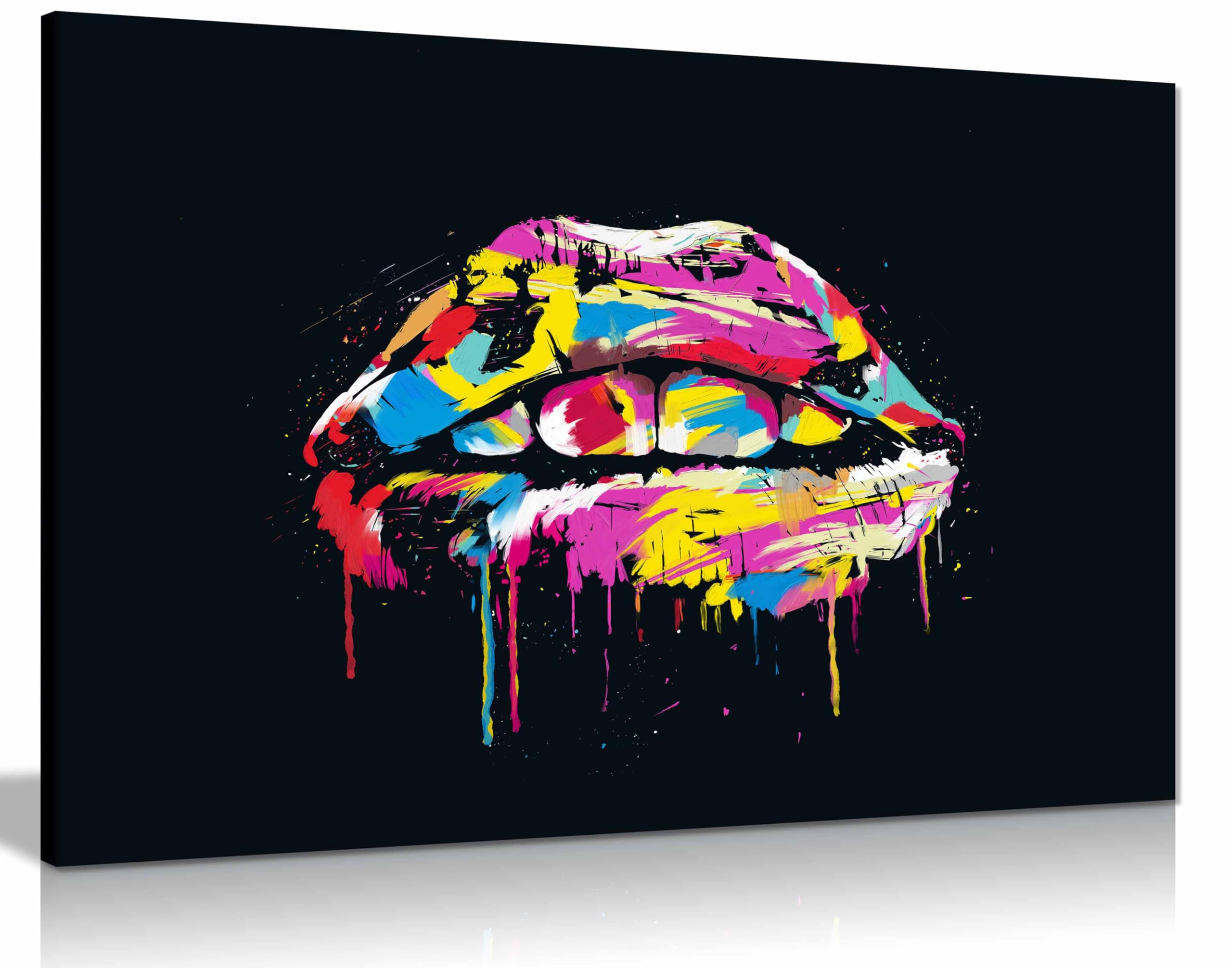 Colorful lips Framed Canvas Print, Pictures for Home Walls, Bedroom, Living Room & Bathroom Decor 91x61cm (36x24in)