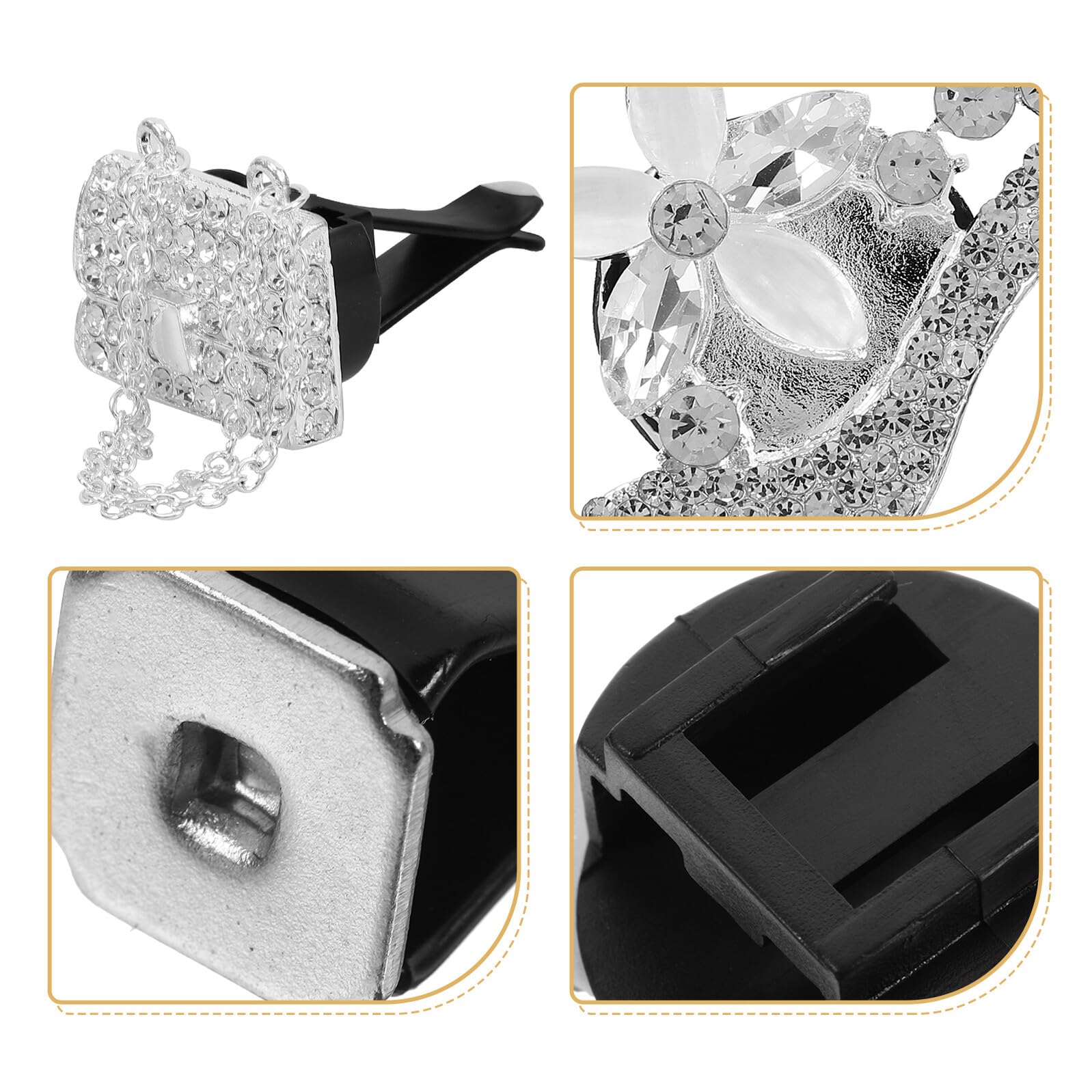 Clip Profumo Auto a Tacchi Alto Strass, 2 Pezzi Argento