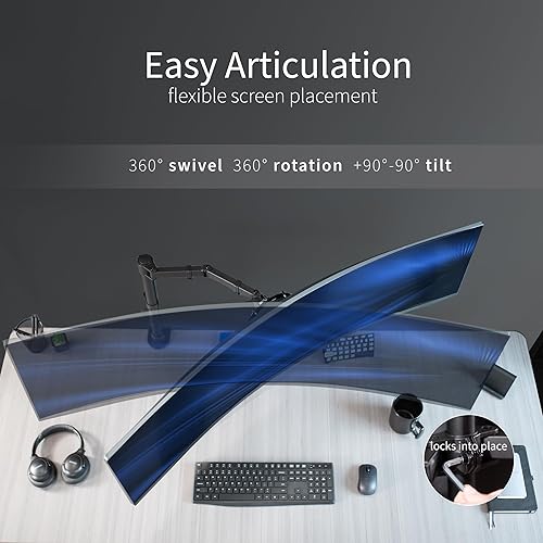 Miniatura 5 de VIVO Soporte de escritorio con brazo para monitor grande, soporta pantallas de hasta 45 pulgadas, soporte totalmente ajustable con abrazadera en C y