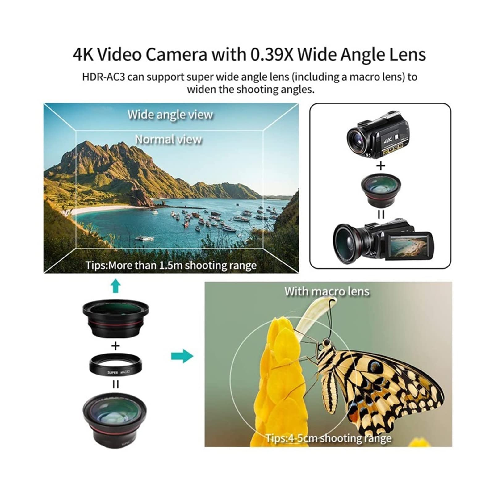 Fotocamera digitale HD per la fotografia, Videocamera 4K IR Night Vision WiFi Videocamera digitale Videocamere Vlog professionali Fotografia Full HD Configurazione semplice