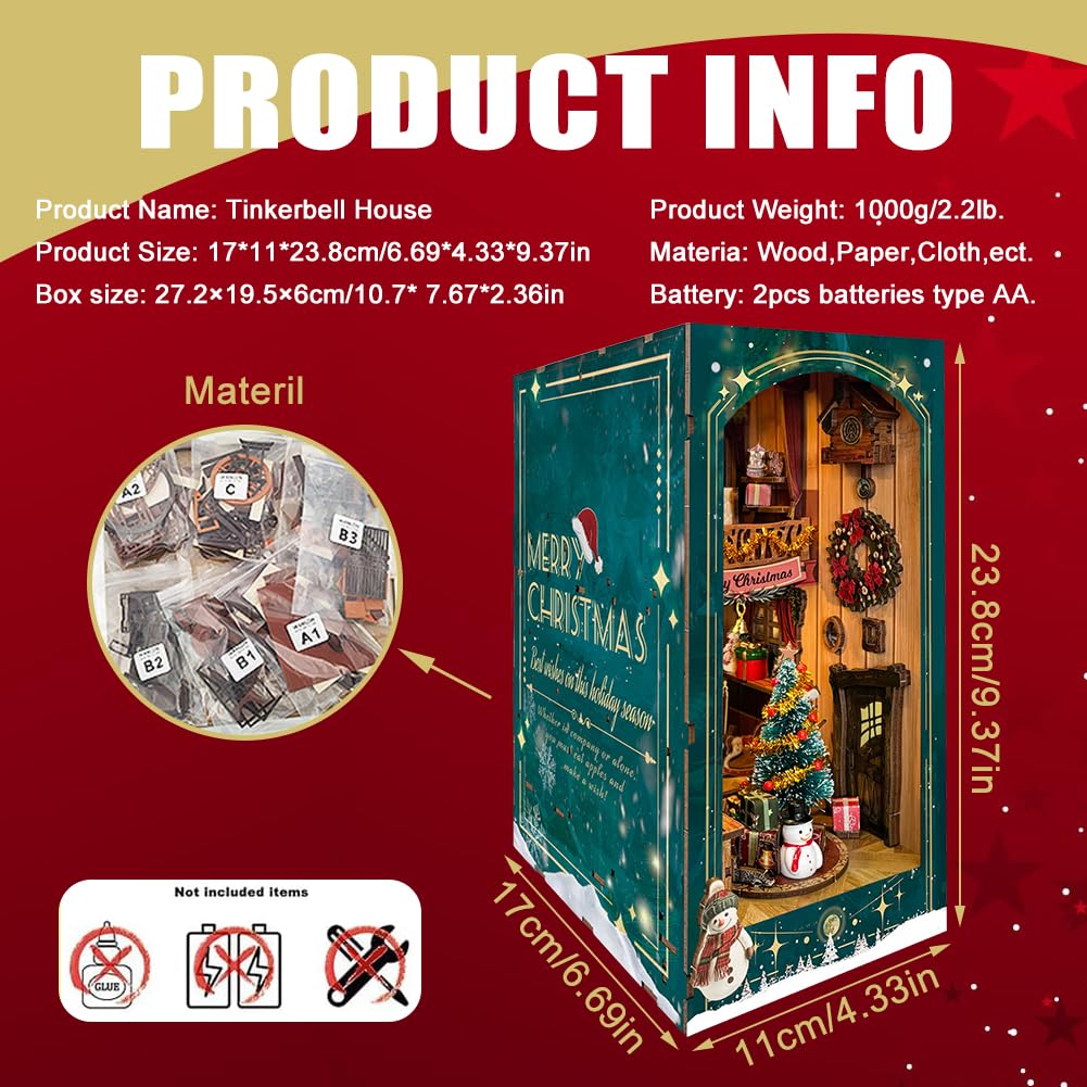 TOPBSFARNY DIY Book Nook Kit, DIY Dollhouse Booknook Bookshelf Insert Decor, 3D Wooden Puzzles with LED, Halloween Christmas Birthday Gift Home Decor for Adults