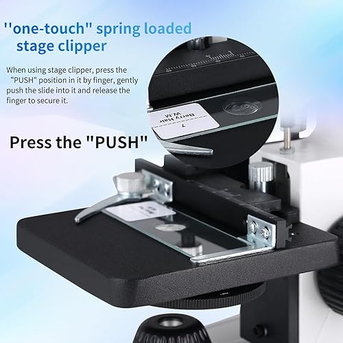 Miniatura 5 de Poothoh Microscopio binocular compuesto 40-2000X Microscopio portador mecánico doble, iluminación LED doble, adaptador de teléfono celular,