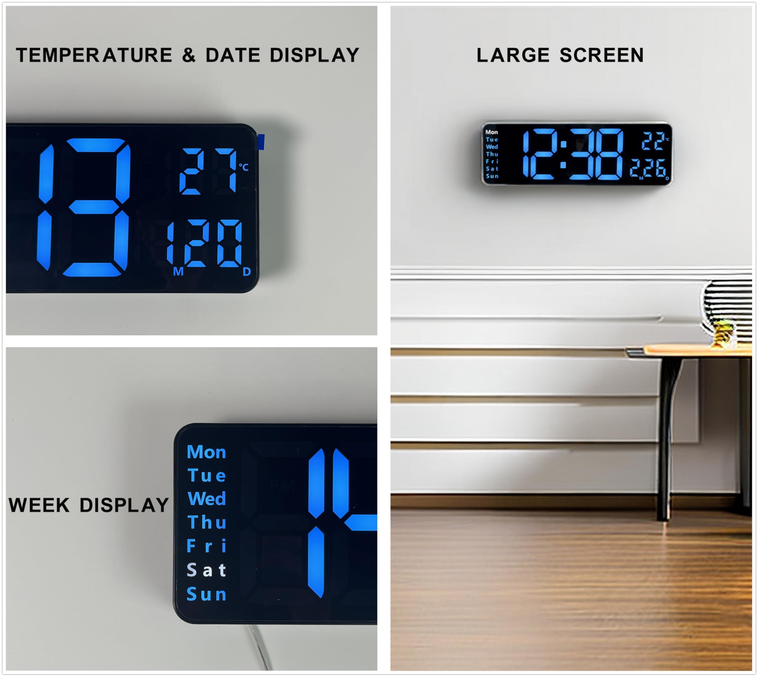 iTOMA Digital Clock, 13" Large Display LED Wall Clock for Living Room Decor Alarm Clock, Timer, 12/24H - Image 2