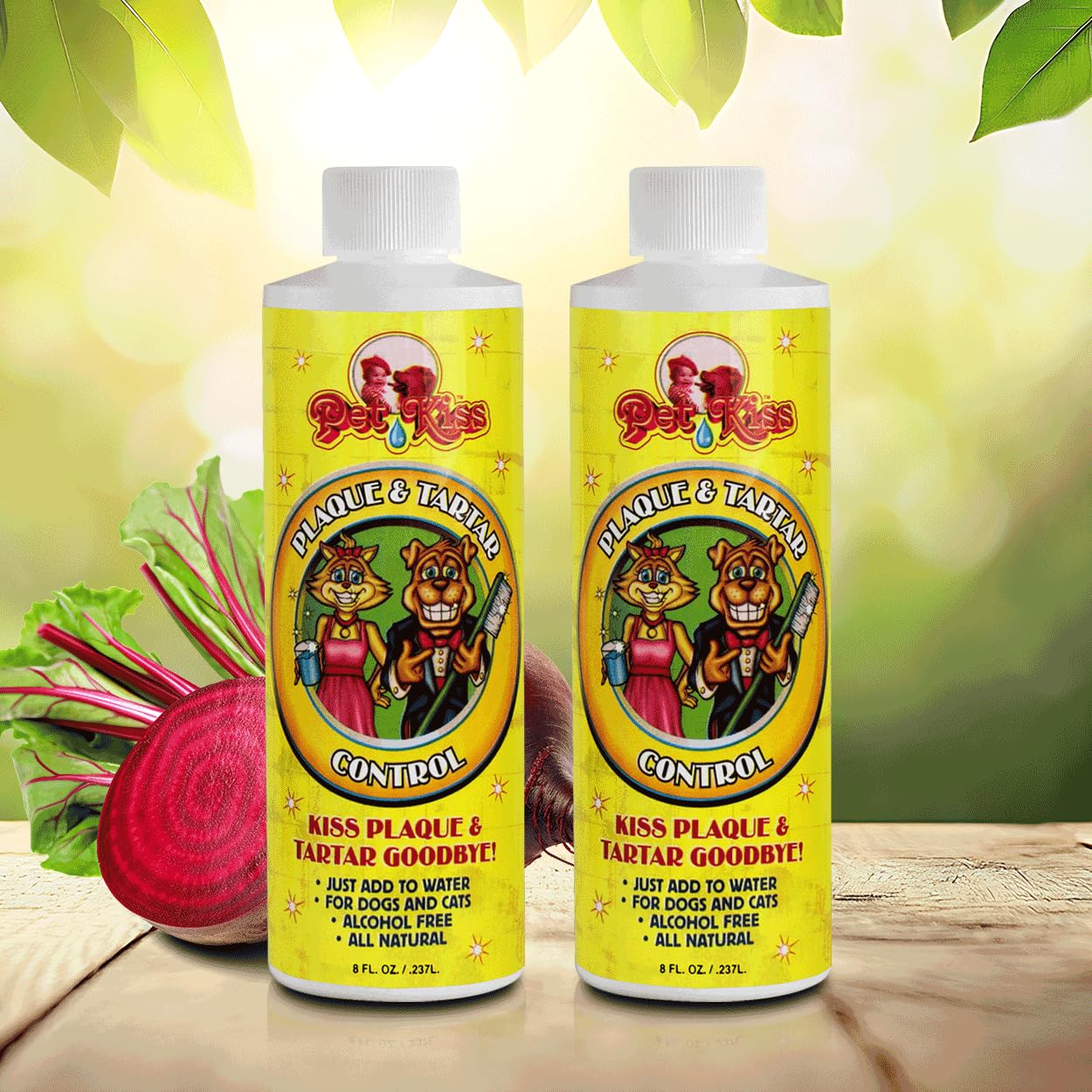 Pet Kiss Plaque and Tartar Water Additive for Pets – Eliminate Bad Dog & Cat Breath –Vet-Recommended Oral Care Solution – Fights Plaque & Tartar – Easy to Use, 8 Oz (Pack of 2)