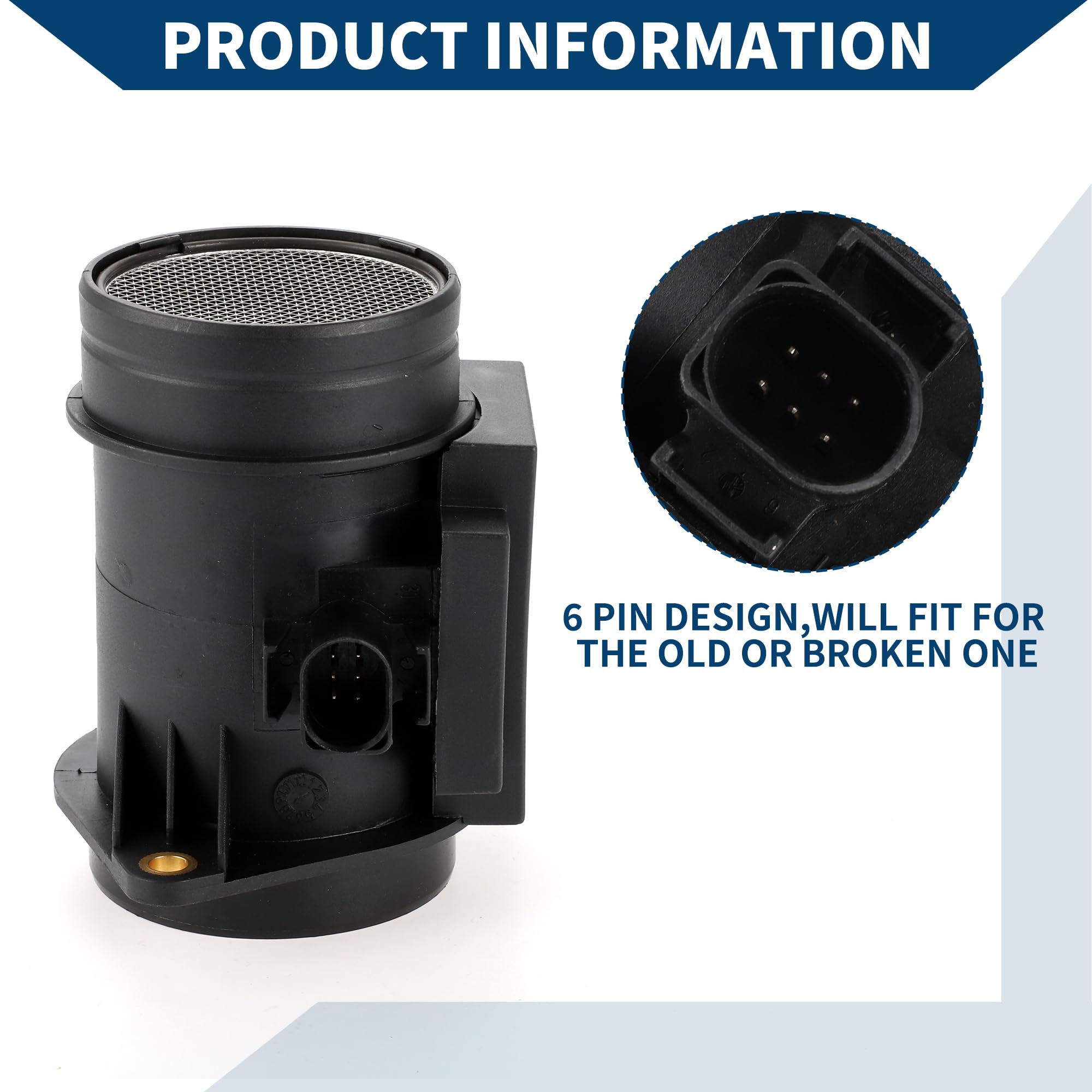 Mass Air Flow Sensor Für VW Transporter T4 2.5 98-03 1 Stück | OE-Nr.: 023906461, Schwarz, Kunststoff, Metall, Pin: 6, Langlebig, Direkter Ersatz