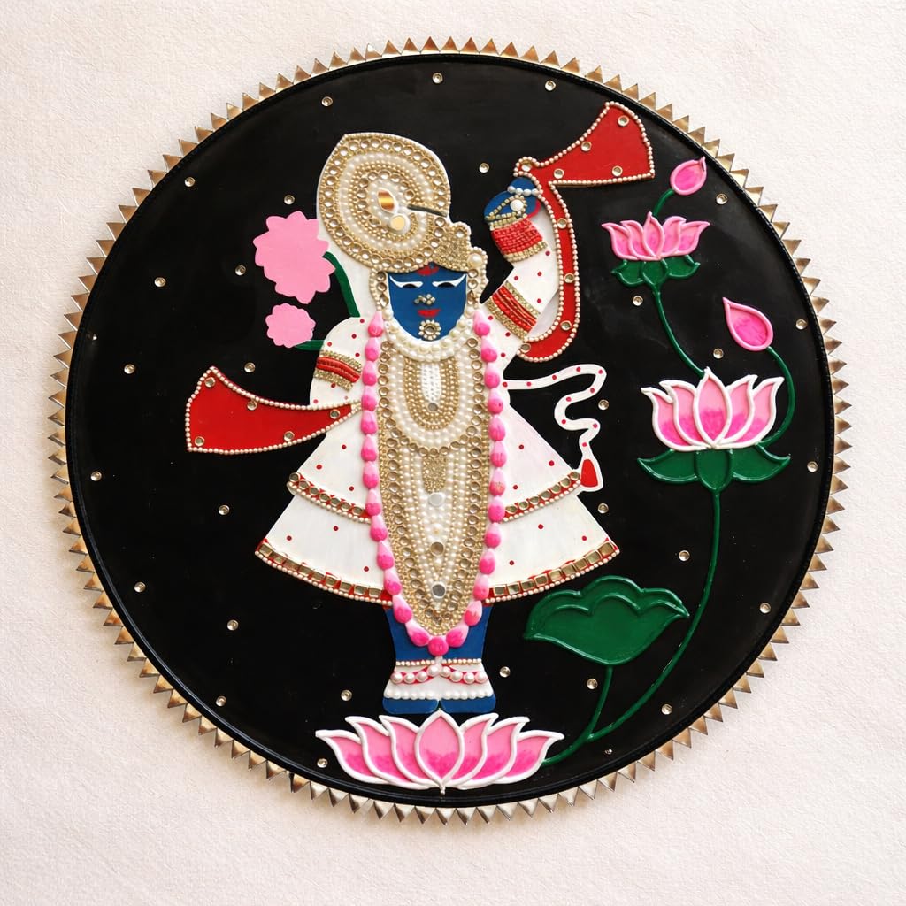 Buy Handmade Shreenath Ji Lippan Art Wall Decor 16x16 Inch | MDF