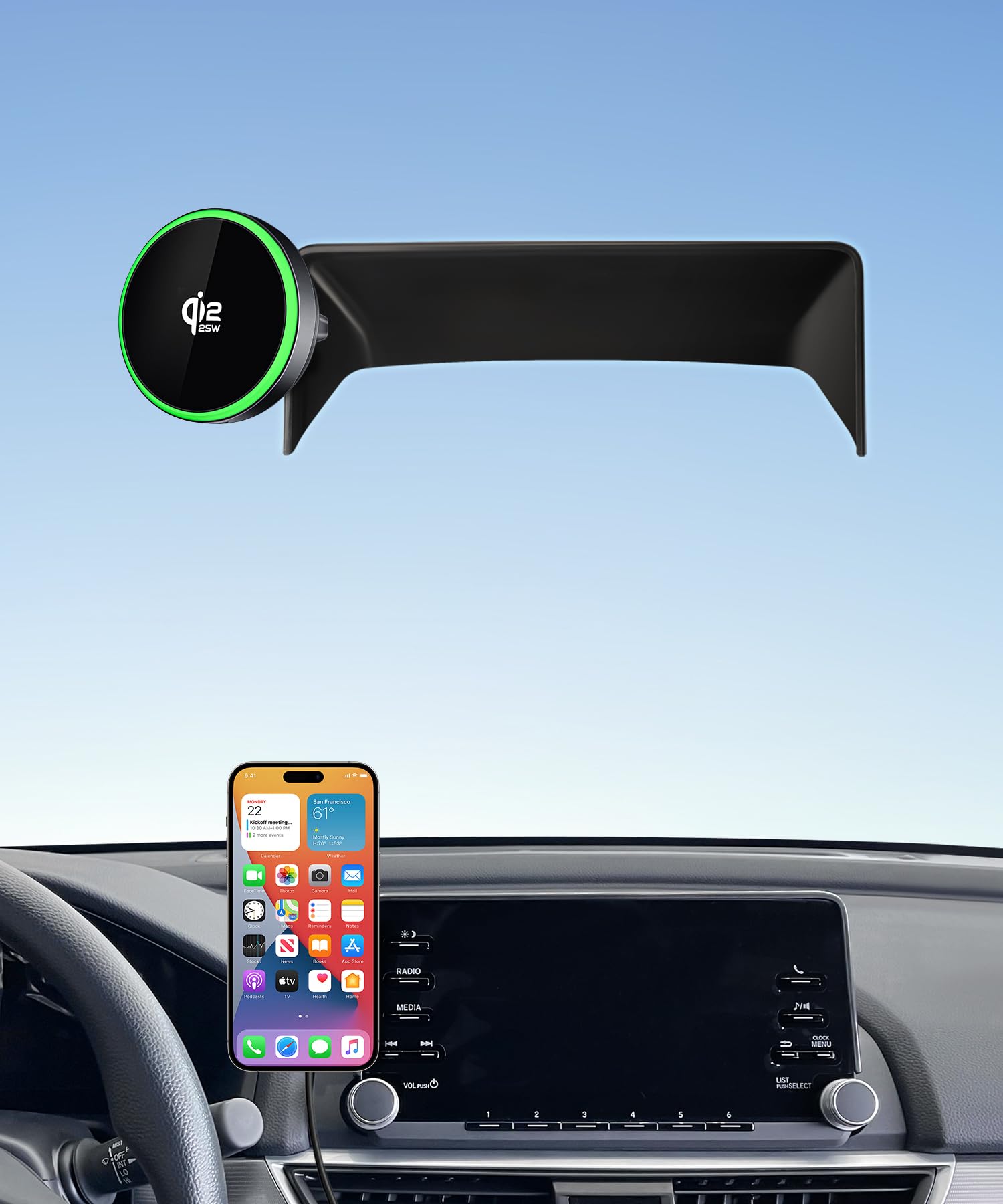 Qi2.2 Max 25 W Fast Wireless Car Charger Phone Holder per Honda Accord 2018-2022/Hybrid 8 Pollici Screen, Supporto magnetico per telefono compatibile con MagSafe