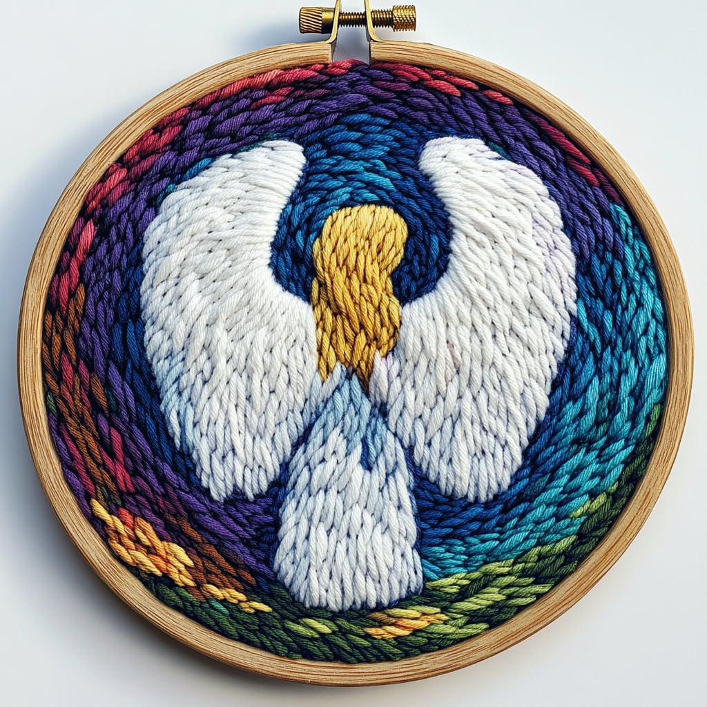 Punch Needle Kits Abstract Praying Angel White Wing Easy for Beginners DIY Punch Needle Yarn Starter Embroidery Set for Craft Lovers with Printed Pattern and Hoop for Home Decor 20x20cm(3)