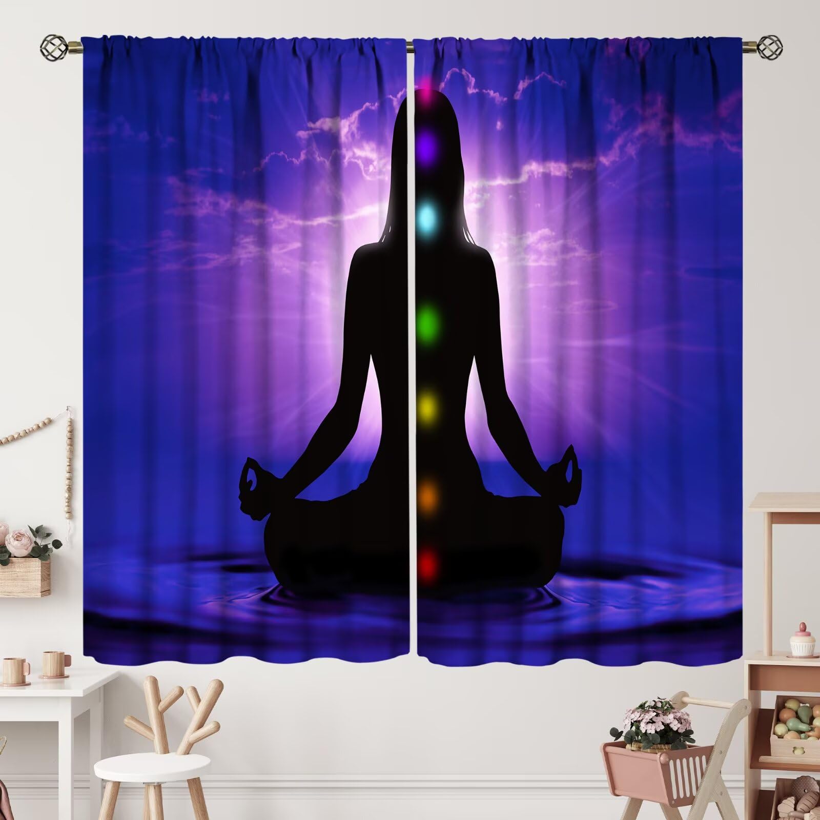 ZhiRain Women Chakra Curtains Zen Spiritual Purple Sky Curtain with Rod Pocket for Bedroom Living Room Home Decor Drapes Thermal Insulated Window