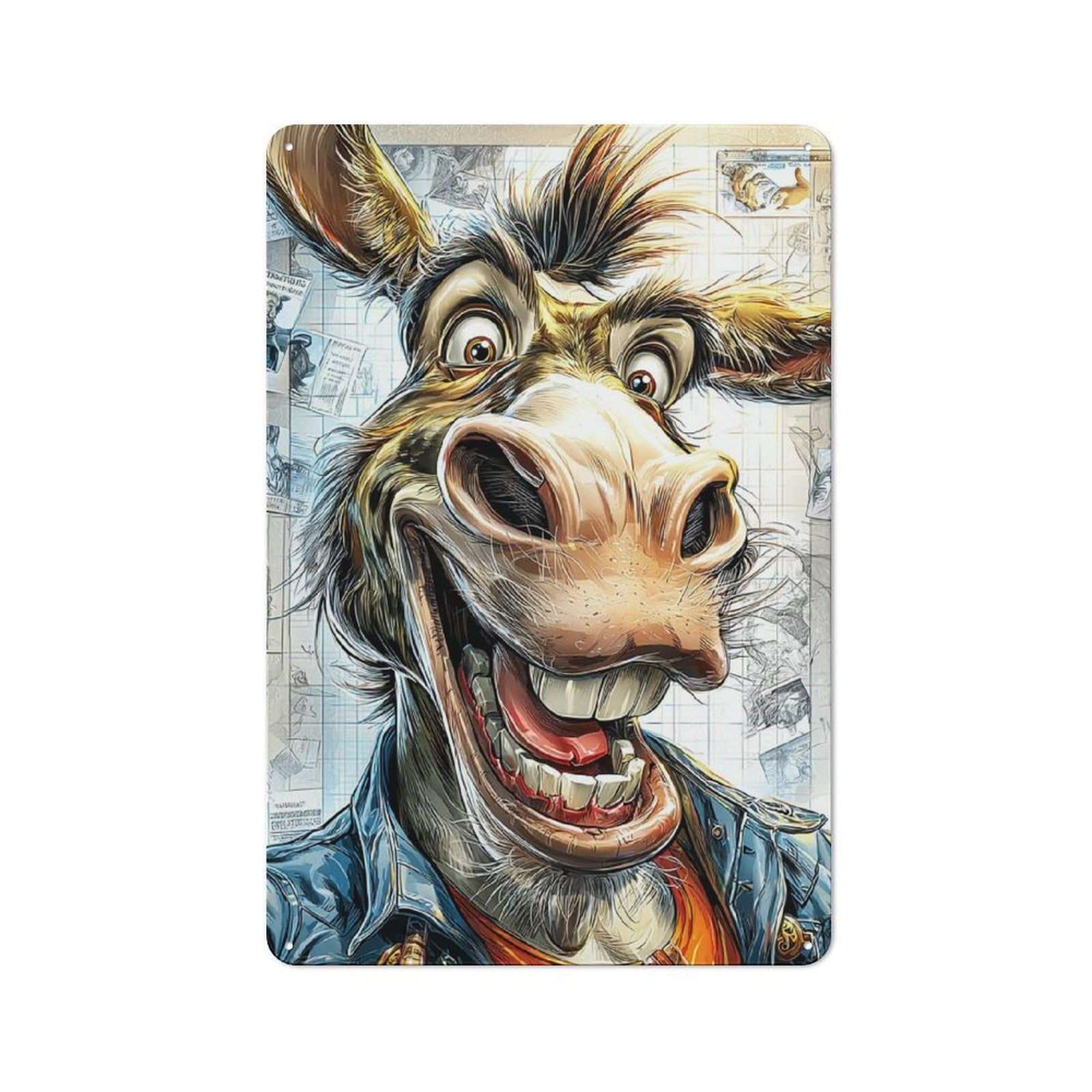 Junmoney Wild Donkey Grin Vintage Tin Sign 30X20cm With For Hallway Wall, Suited To New Home Decorators, For Retro Home Interiors