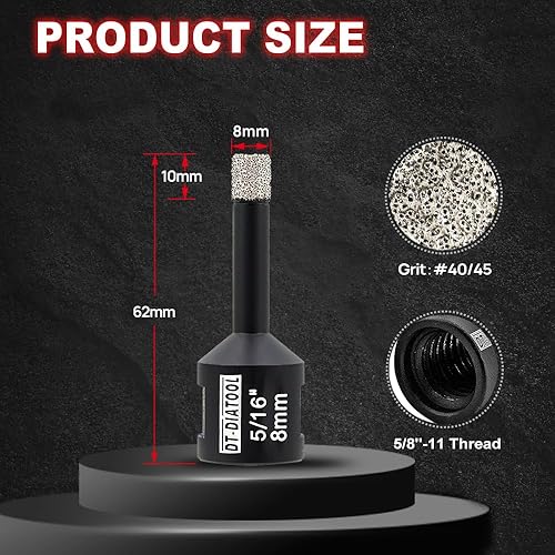 Miniatura 3 de DT-DIATOOL Daimond Broca de núcleo  Sierra de agujero soldada al vacío 6 8 0.394 in 3 piezas con perforación de rosca de 58 "-11 para azulejos