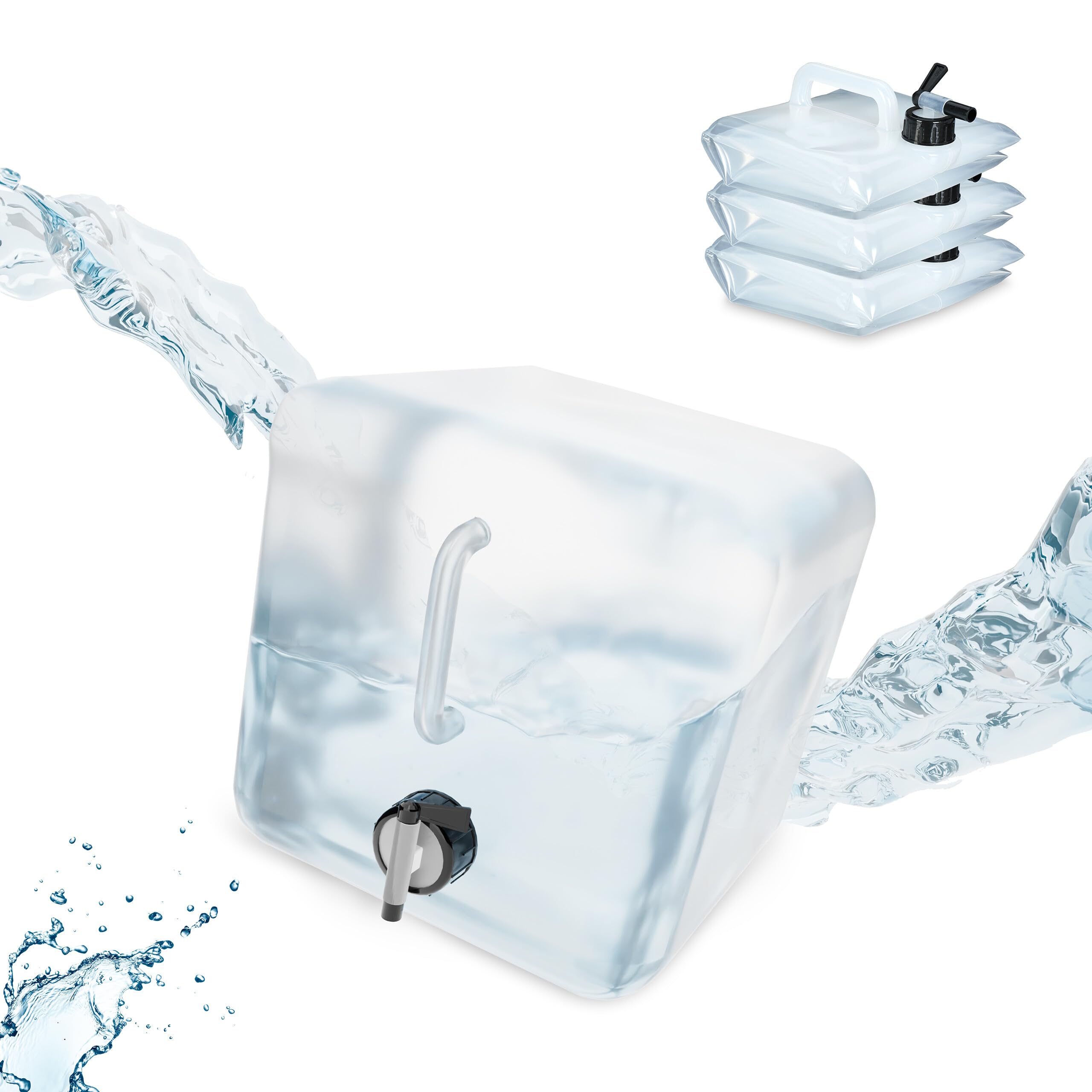 Relaxdays Jerricans carrés pliants en Lot de 4, Contenant à Eau, avec Robinet, sans BPA, 10 litres, Transparent