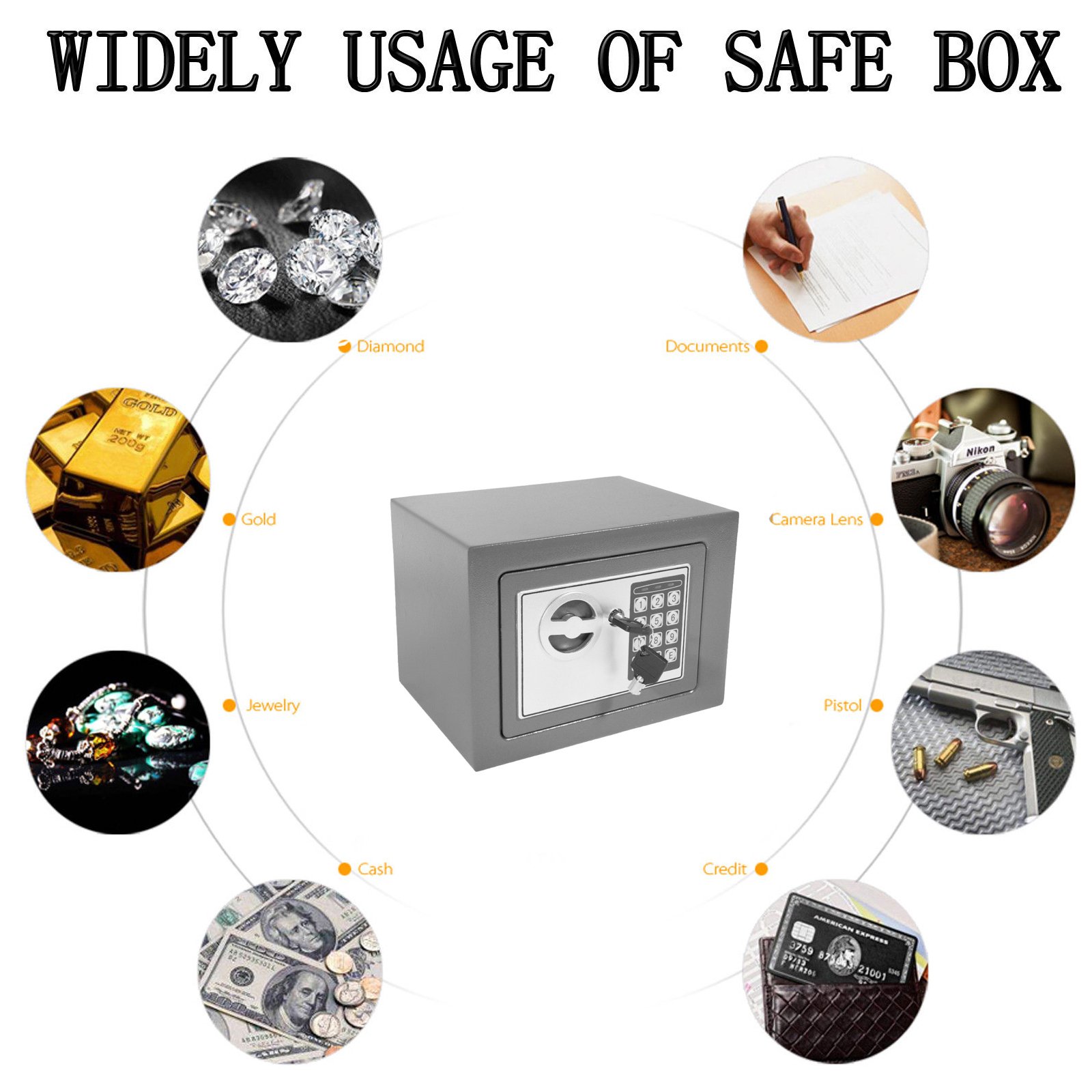 Cassaforte Elettronica Digitale per Ufficio Domestico, Piccola da 4,6 Litri 6,7"X 9" X 6,7", con 2 Chiavi di Emergenza