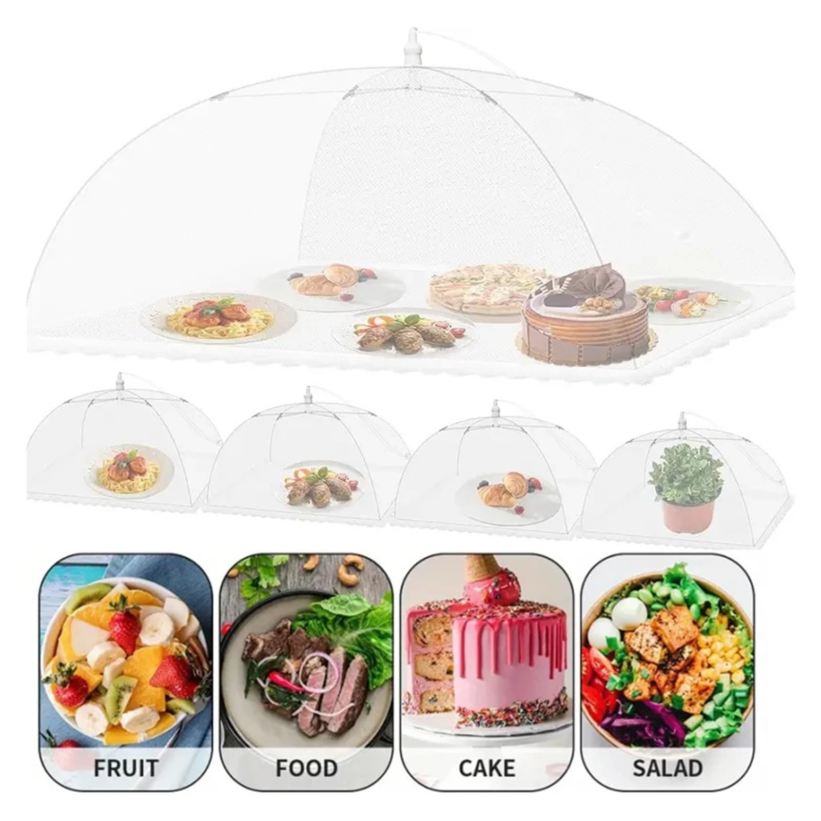 Netzabdeckung für Lebensmittel, Mesh-Lebensmittelabdeckung, faltbar, for Küche, Regenschirm, Netz, Picknick, 30,5–45,7 cm(White-14inch 38x38cm)