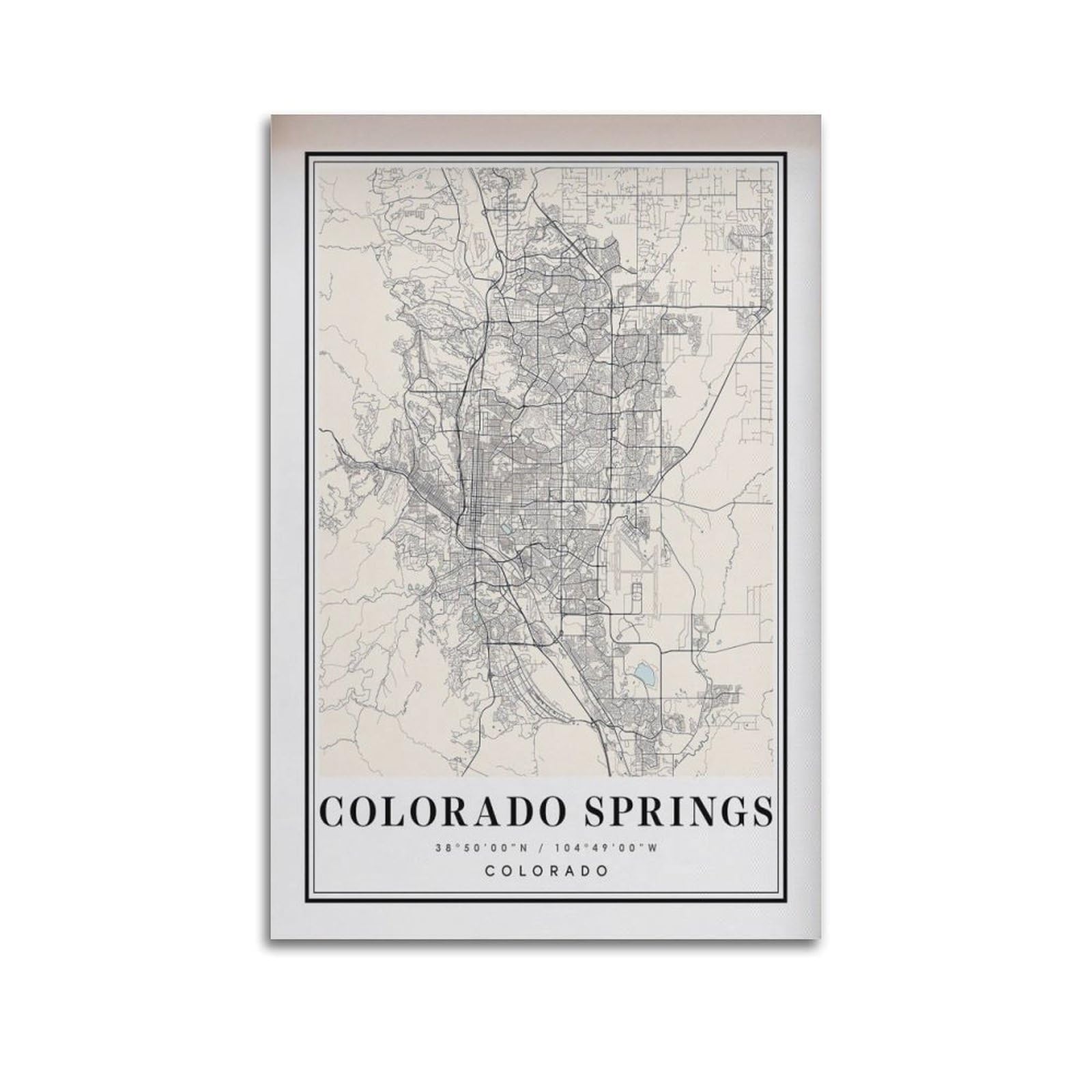 xiaoxiaoshen Colorado Springs Map Canvas Poster Wall Art Prints Room Aesthetic Murals Bedroom And Living Decorations 24x36inch(60x90cm)