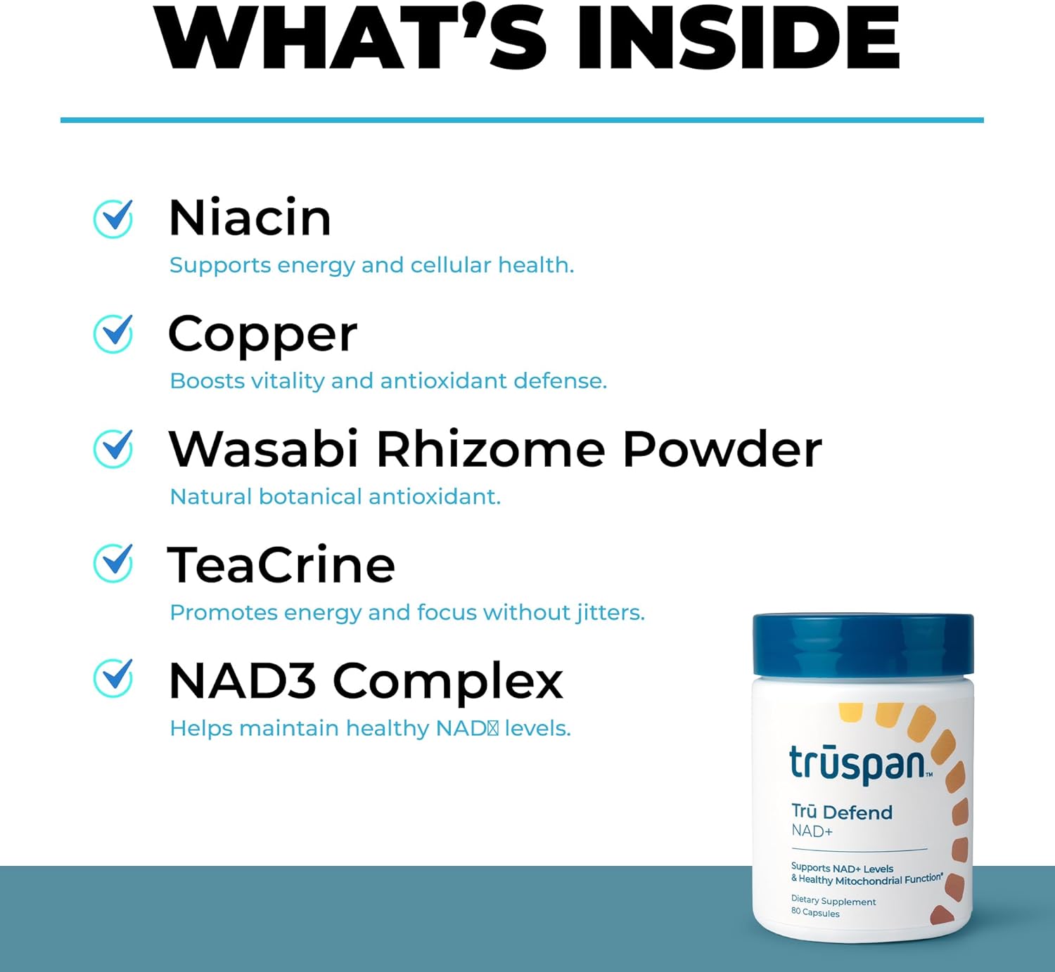 TruSpan Tru Defend NAD+ Supplement, Niacinamide 500mg, Cellular Energy & Metabolic Support, NAD Booster for Energy, 80 Capsules, 40 Servings
