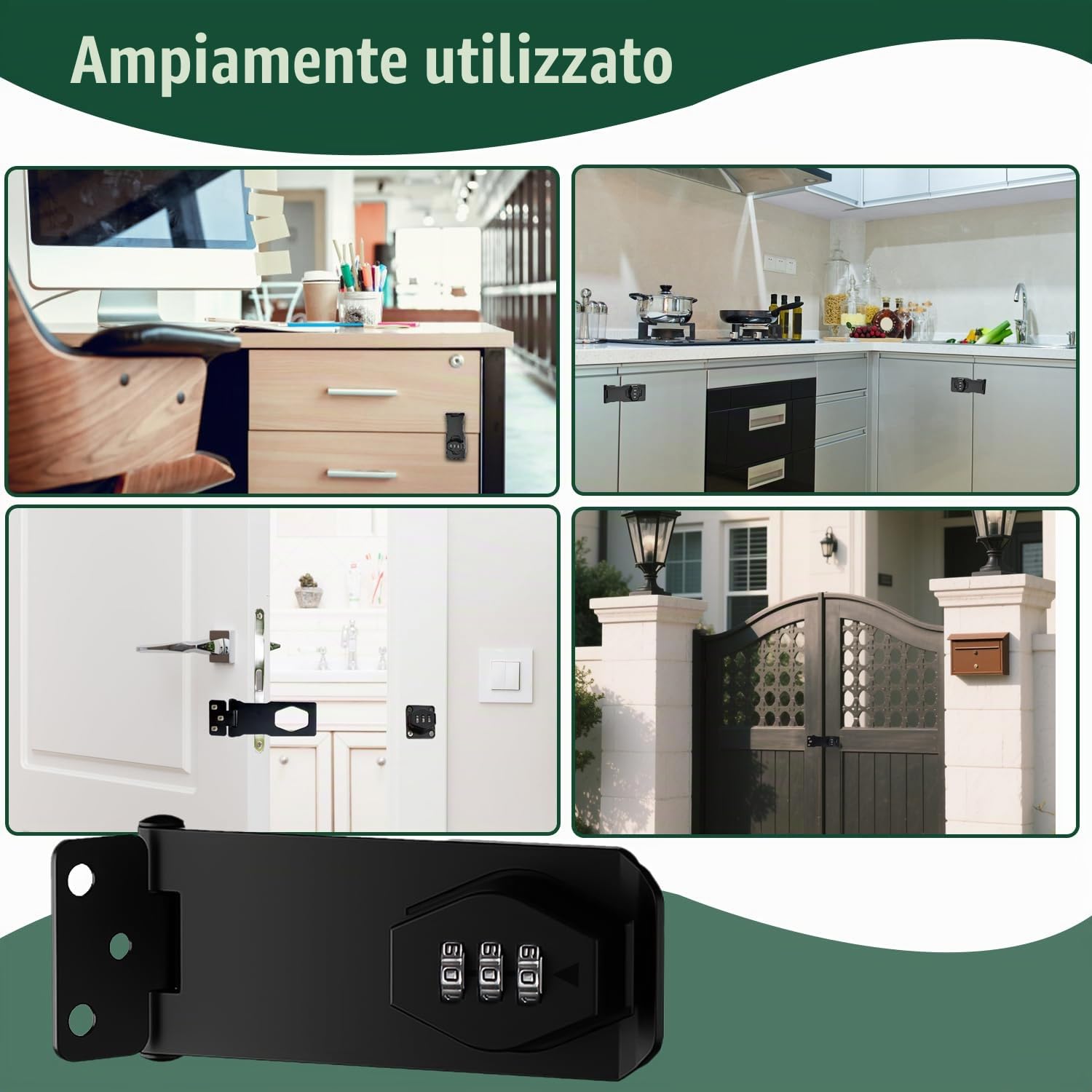 Chiavistello a Combinazione 3 Cifre, Serratura a Codice da 4 Pollici | Chiusura Antifurto per Armadietti, Piccole Porte, Cassetti e Mobili, Senza Chiavi e Facile da Installare