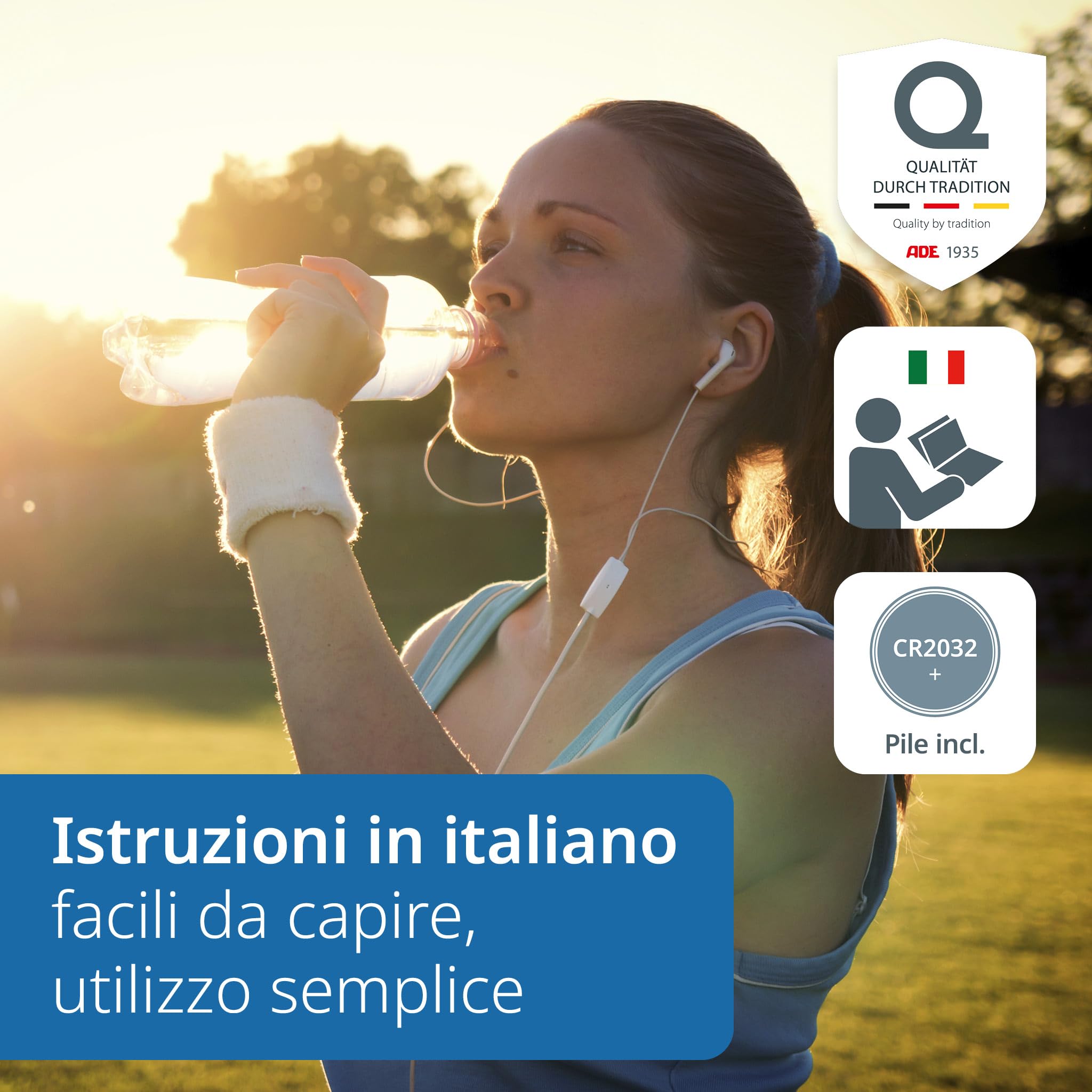 ADE Bilancia pesapersone digitale in accogliente look legno | ampio display | superficie di pesatura antiscivolo in vetro di sicurezza | risultati di pesatura accurati | fino a 180 kg