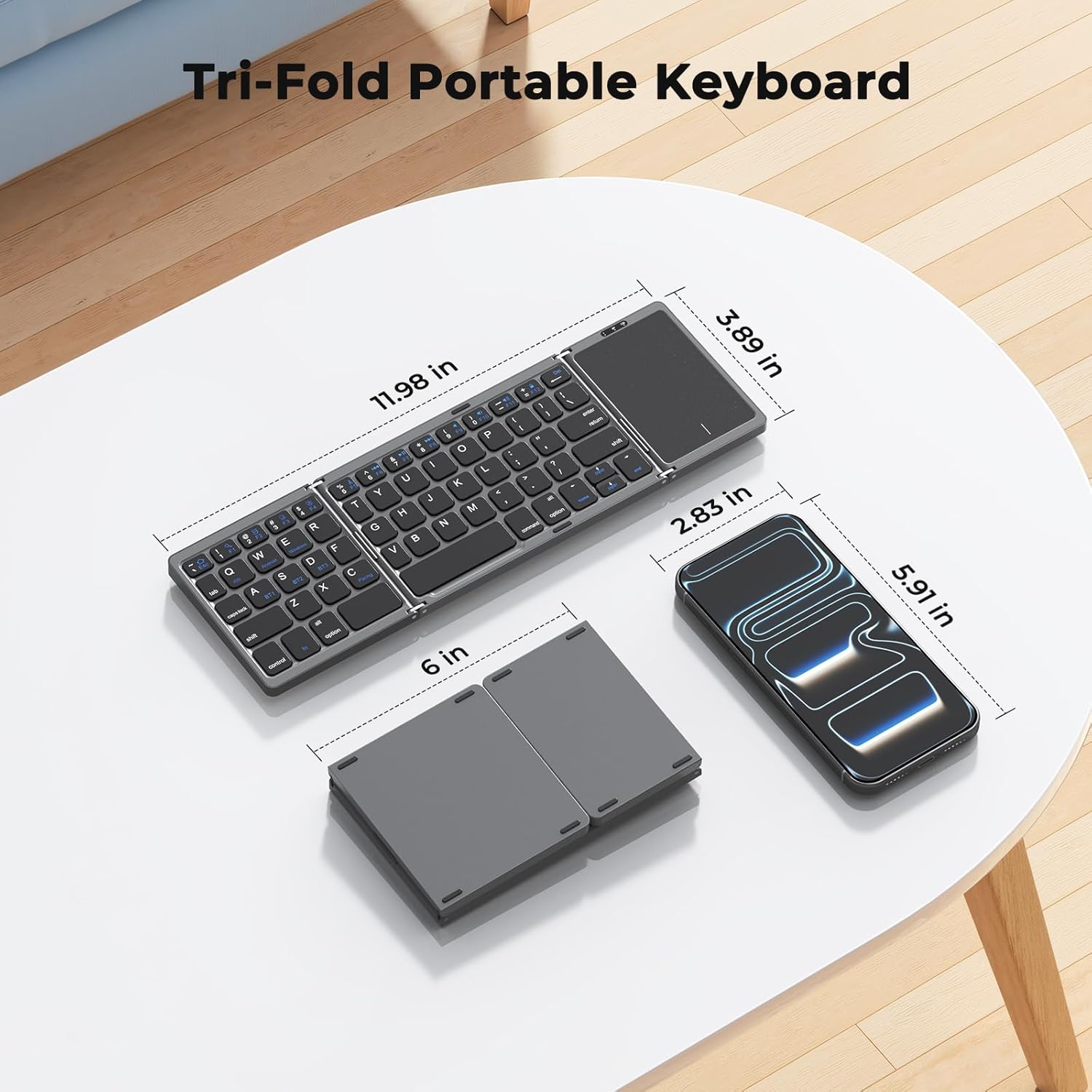MEETION Foldable Keyboard with Touchpad, Bluetooth Wireless Portable Keyboard, Rechargeable Ultra Slim Pocket Folding Keyboards, Full Size Keys, Travel for iOS Android Windows Laptop PC Tablet - Image 6