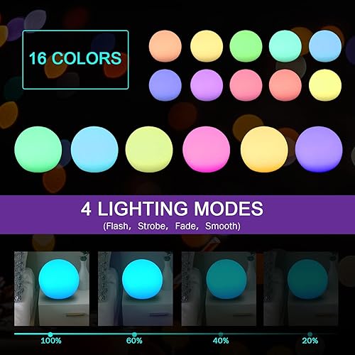 Miniatura 9 de Luces flotantes para piscina, bola LED de 8 pulgadas, accesorios recargables para bañera de hidromasaje con control remoto, lámpara de orbe de 16