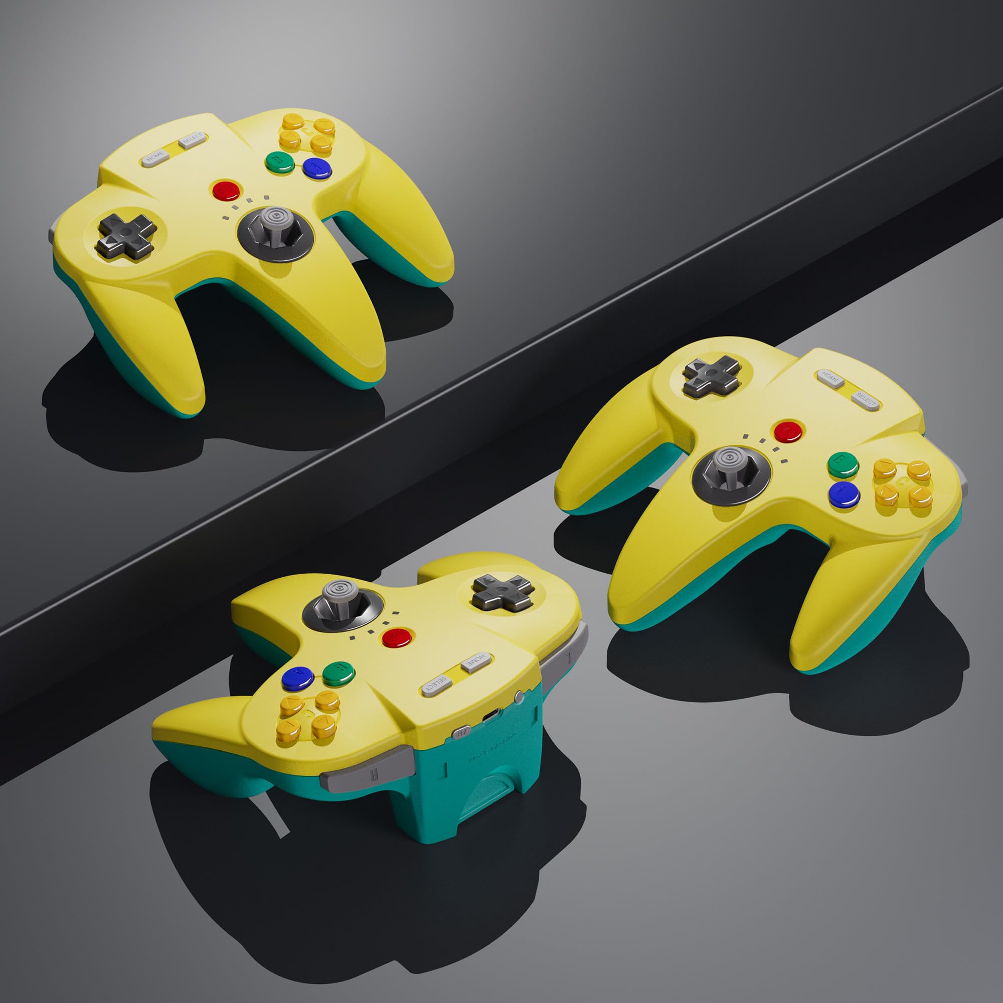 SAFFUN Paquete de 2 controladores inalámbricos N64 hechos para Switch 1 y 2, consola N64, receptores inalámbricos de 2.4 GHz compatibles con Switch Online, Windows PC, macOS (vibración integrada