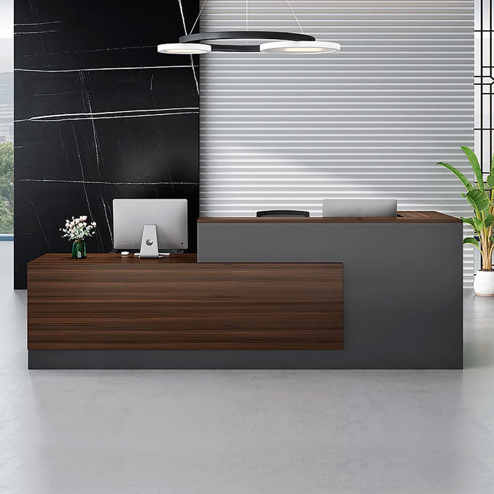 Empfangstheke Rezeptionstheken Counter für Büro | Moderne Empfangstheke mit Stauraum und Tastaturablage für Büros, Salons, Hotels und Praxen.(White/Right,180cm)