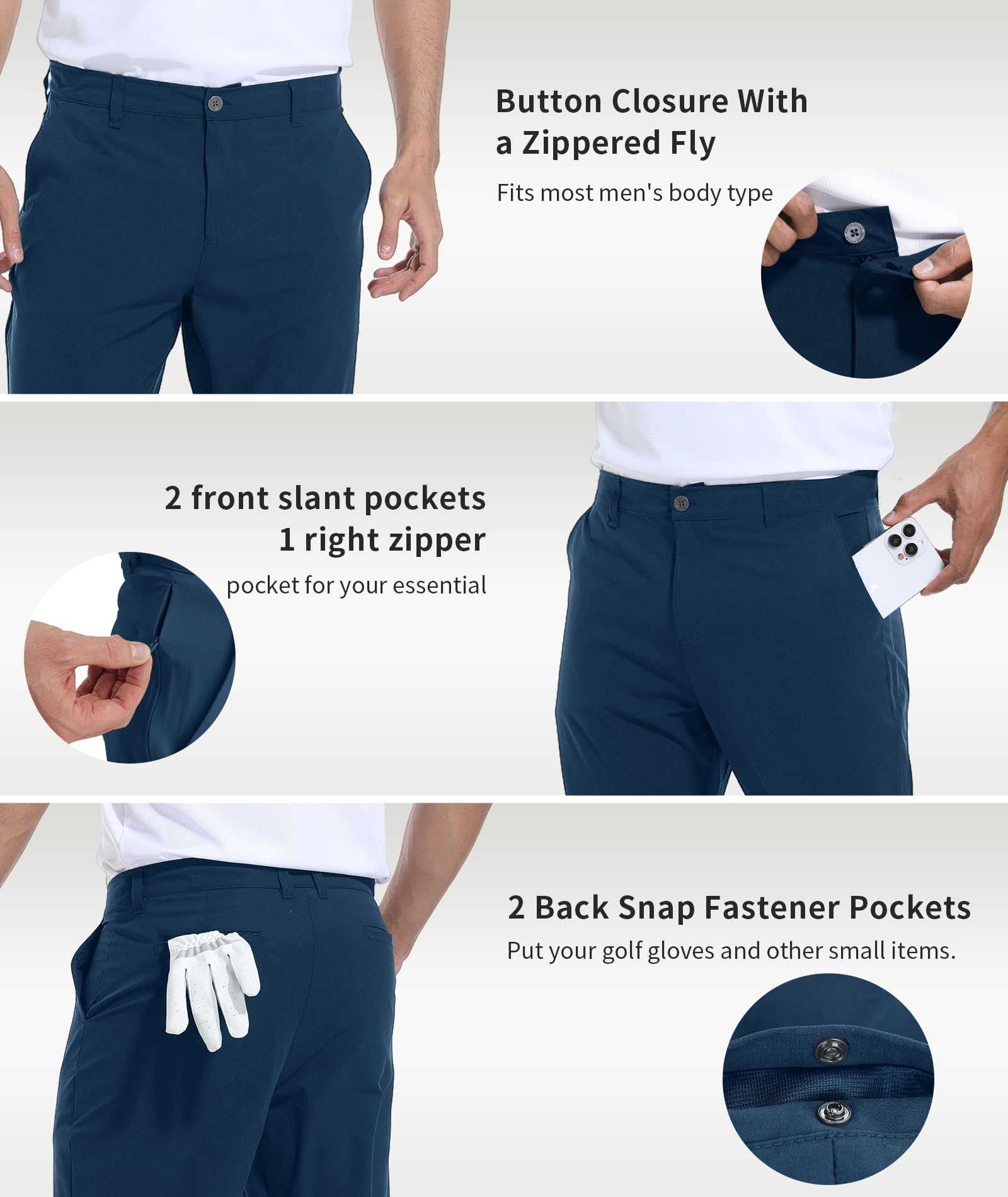 Boyzn Pantalon de golf pour homme avec 5 poches, léger, extensible, à séchage rapide, décontracté, pour voyage, travail