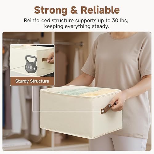 Miniatura 6 de StorageWorks - Cestas de almacenamiento para estantes, contenedores plegables de almacenamiento de tela para armario con asas de poliuretano, Blanco