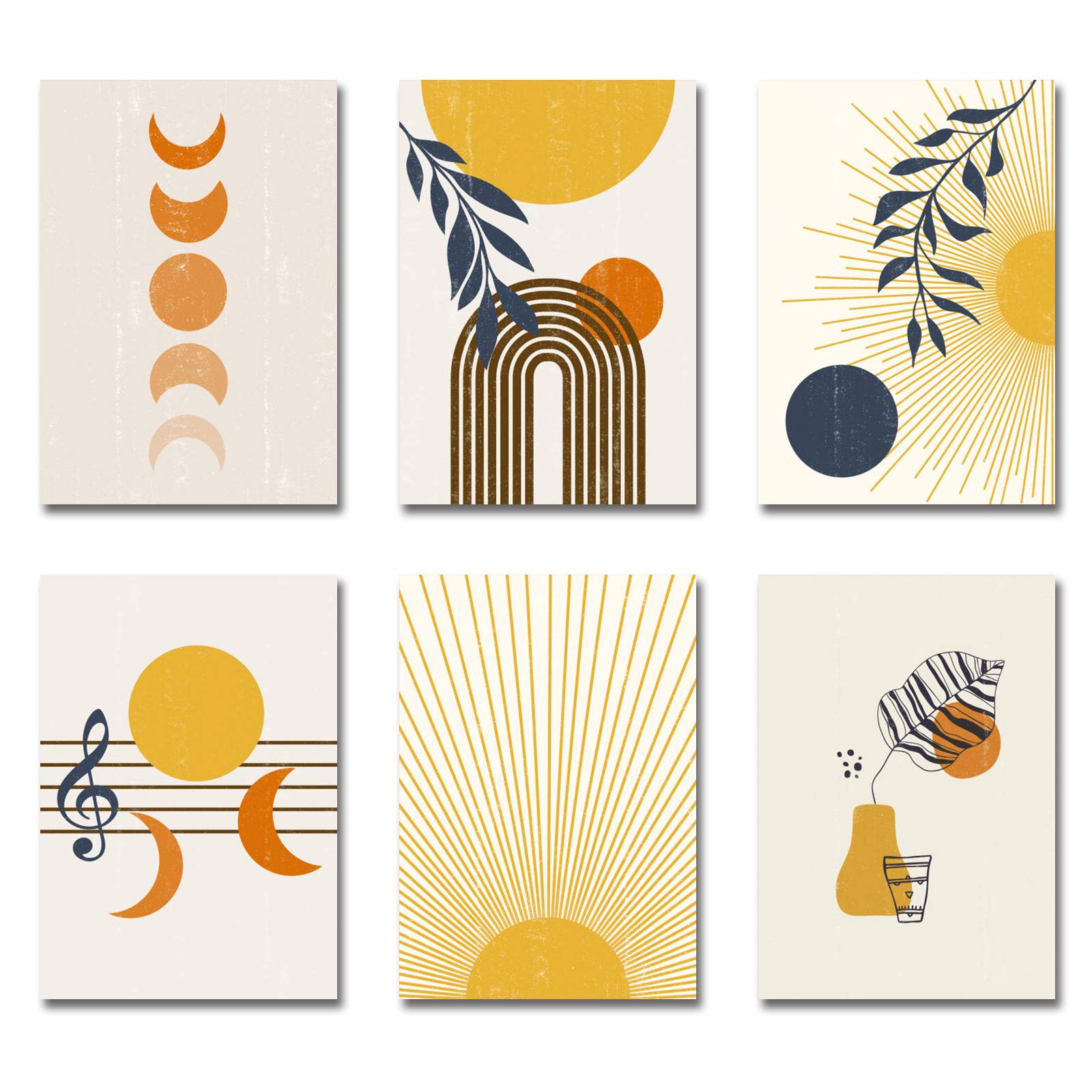 Mirabuy Set of 6 Unframed Boho Wall Art Posters, Gallery Wall Arts, Sun Wall Posters for Living Room, Coffee Room, Bedroom 8 x 10 Inch