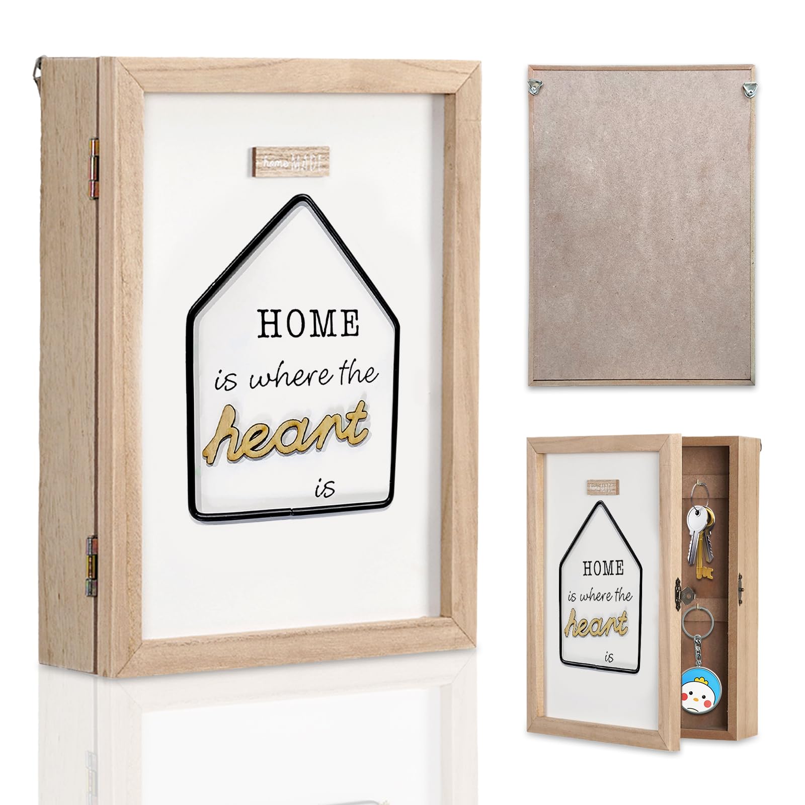 oupados Caja Llaves de Madera Caja Parad Llaves 6 Ganchos Armario de Madera de Pared para Llaves para Entrada de Habitación, Pasillo, Baño, Oficina 27×20×6cm Colores Naturales