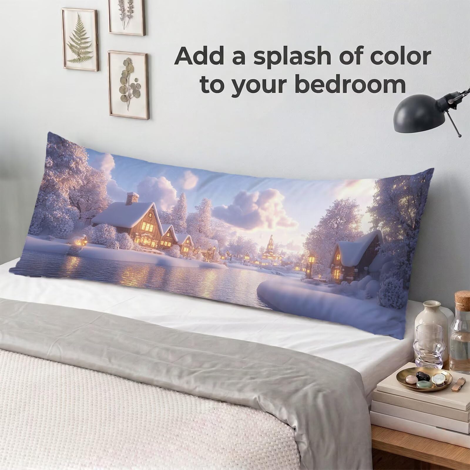 Poszewka na poduszkę 180 cm, krajobraz, poszewka na poduszkę 180 x 60 cm, zima, długa poduszka ciążowa luksusowa, niewidoczny zamek błyskawiczny, wygodna aksamitna poszewka na poduszkę do dekoracji
