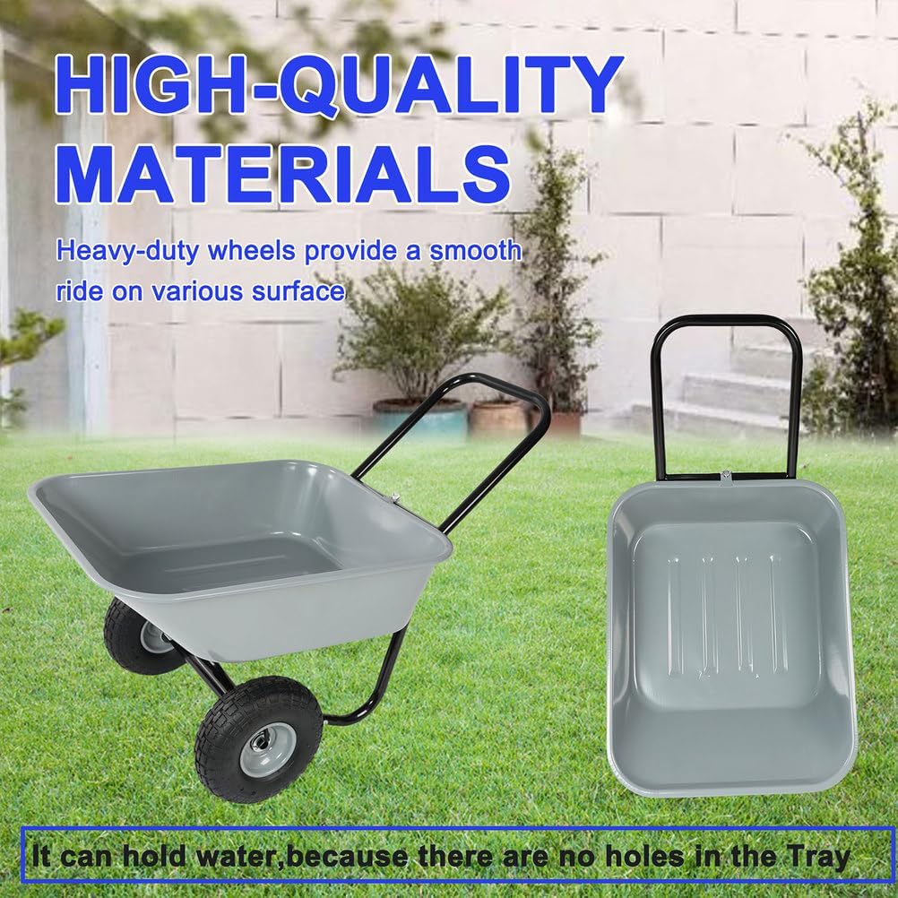 2 Wheel Wheelbarrow, Heavy Duty Yard Dump Cart Wheel Barrow with 10-inch Pneumatic Wheels 330 LBS Utility Garden Cart for Lawn, Gardening, Construction