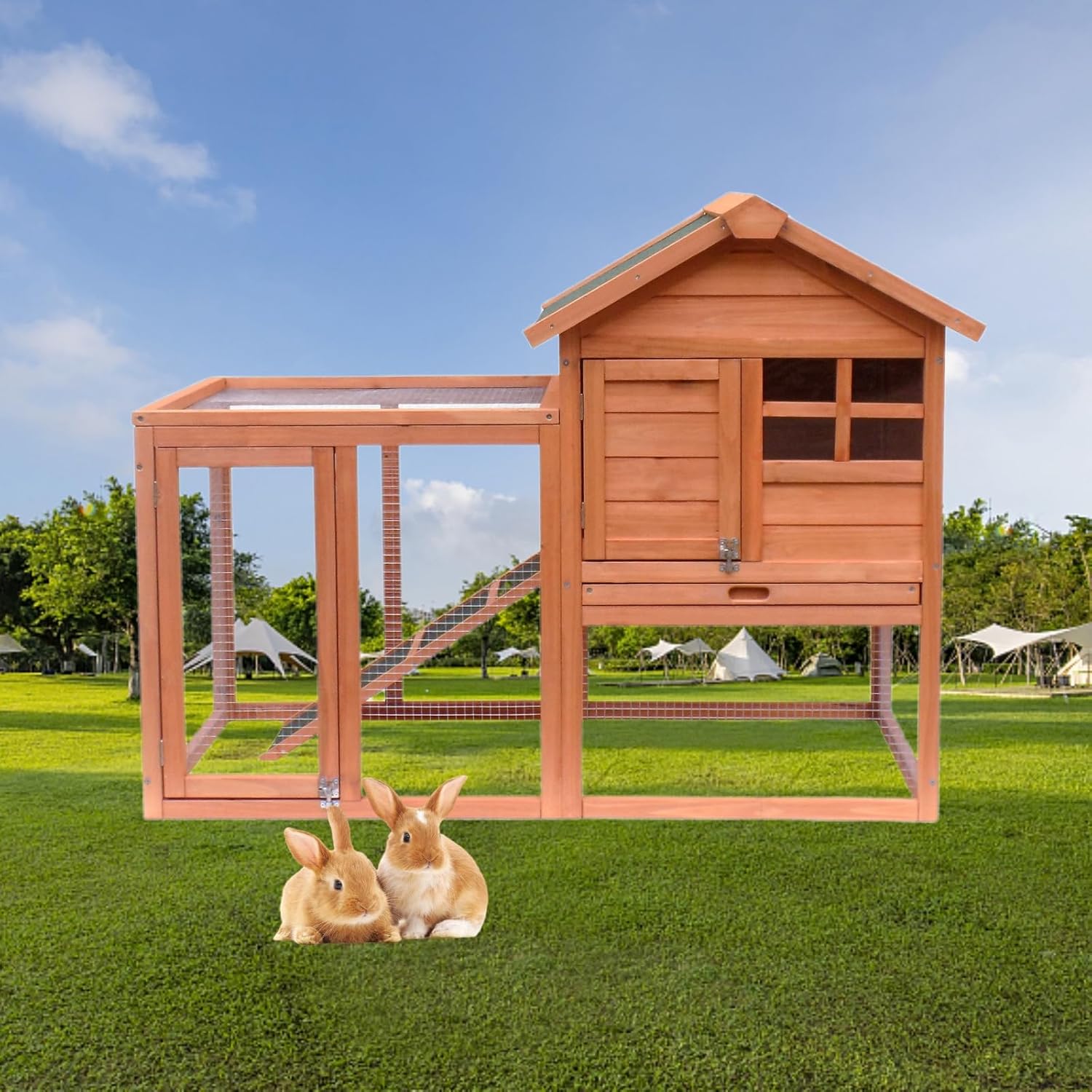 HAUSHECK 48''L Rabbit Hutch Indoor, Bunny Hutch with Run