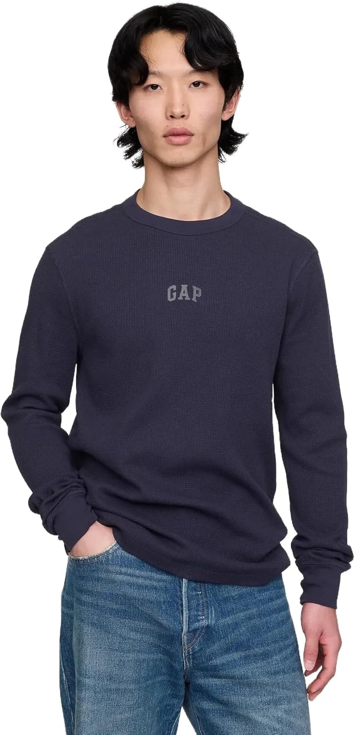 Gap Mens Long Sleeve Logo Waffle Crewneck Tee T-Shirt