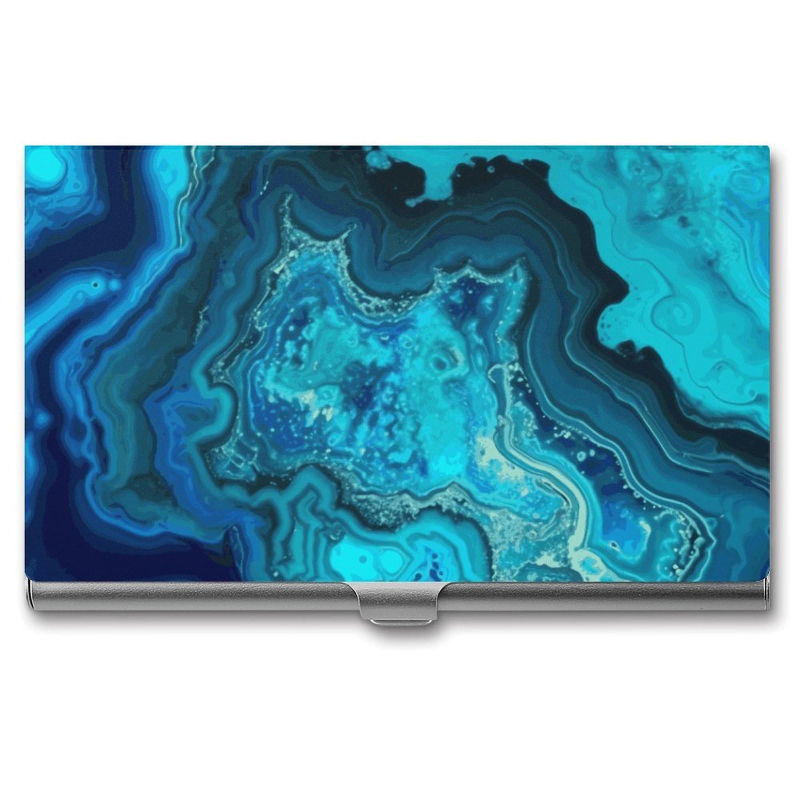 DWVTSLH Bright Aqua Blue Turquoise Business Card Holder, Slim Portable Metal Business Card Case Pocket Wallet Professional Name Cards Holder for 22-30 Cards, Credit Card ID Case/Holder for Men Women