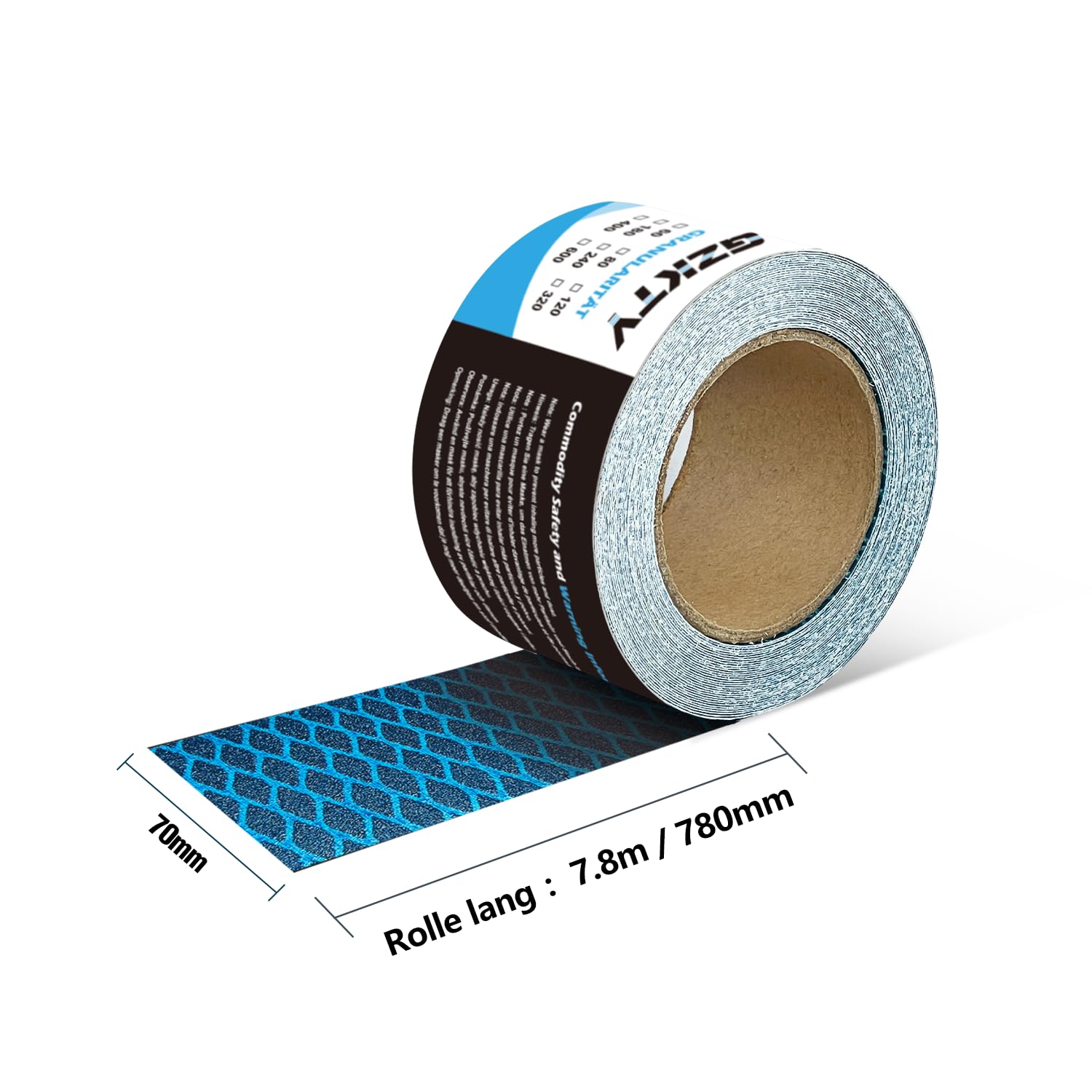 Rollo de papel de lija, papel de lija autoadhesivo para trabajos en madera, metal, plástico, automoción, tacos de lijado | 70 mm x 7,8 m | Grano 60#. El pulido reduce la obstrucción