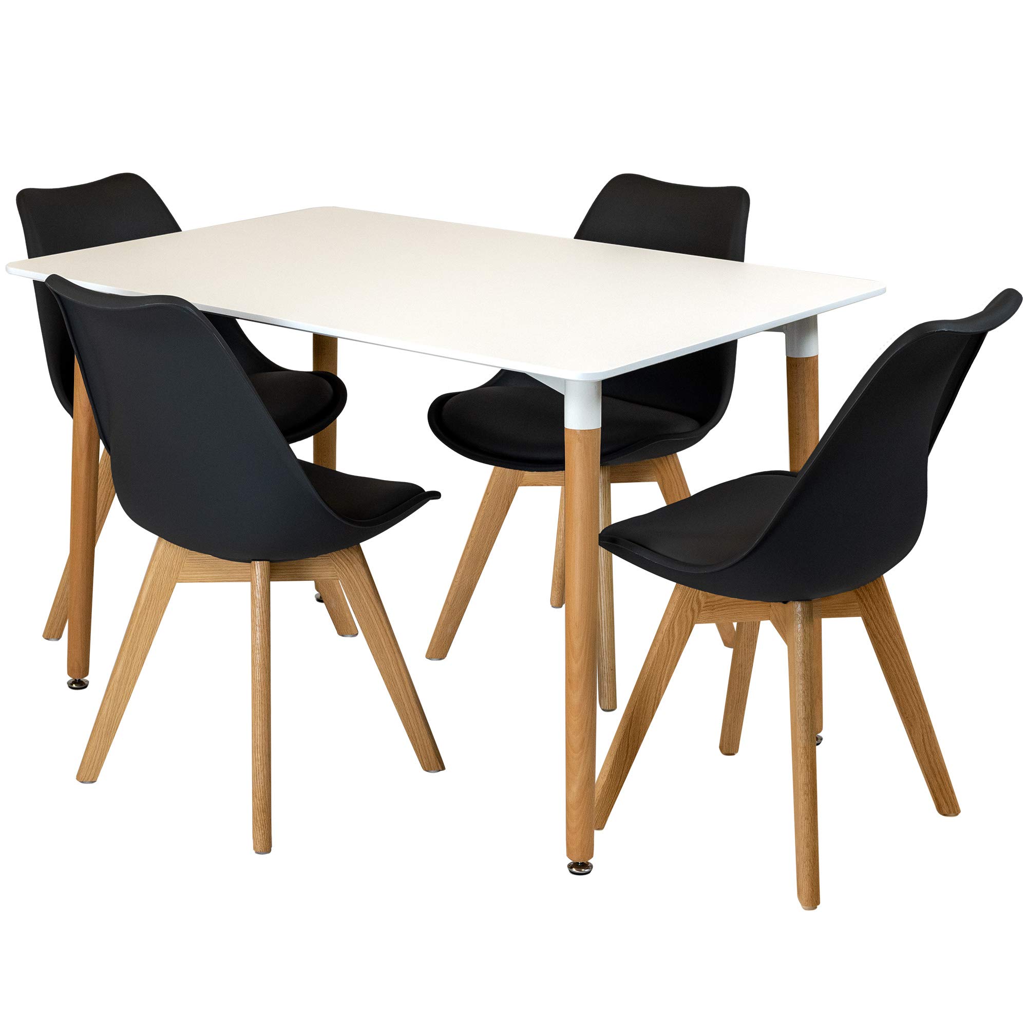 Charles Jacobs White Rectangular Dinner Table Set with 4 Dining Chairs - Black