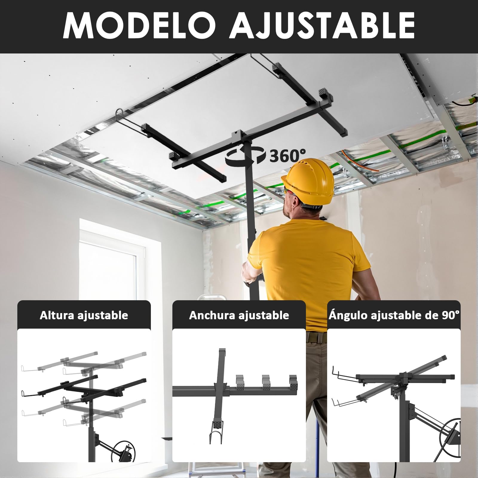 STANEW Leve Gipsplatte, faltbar, für Gipsplatten, Plattenheber, XXL, Traglast 68 kg, Höhe 140 – 325 cm, 3 Räder mit Parkbremsen