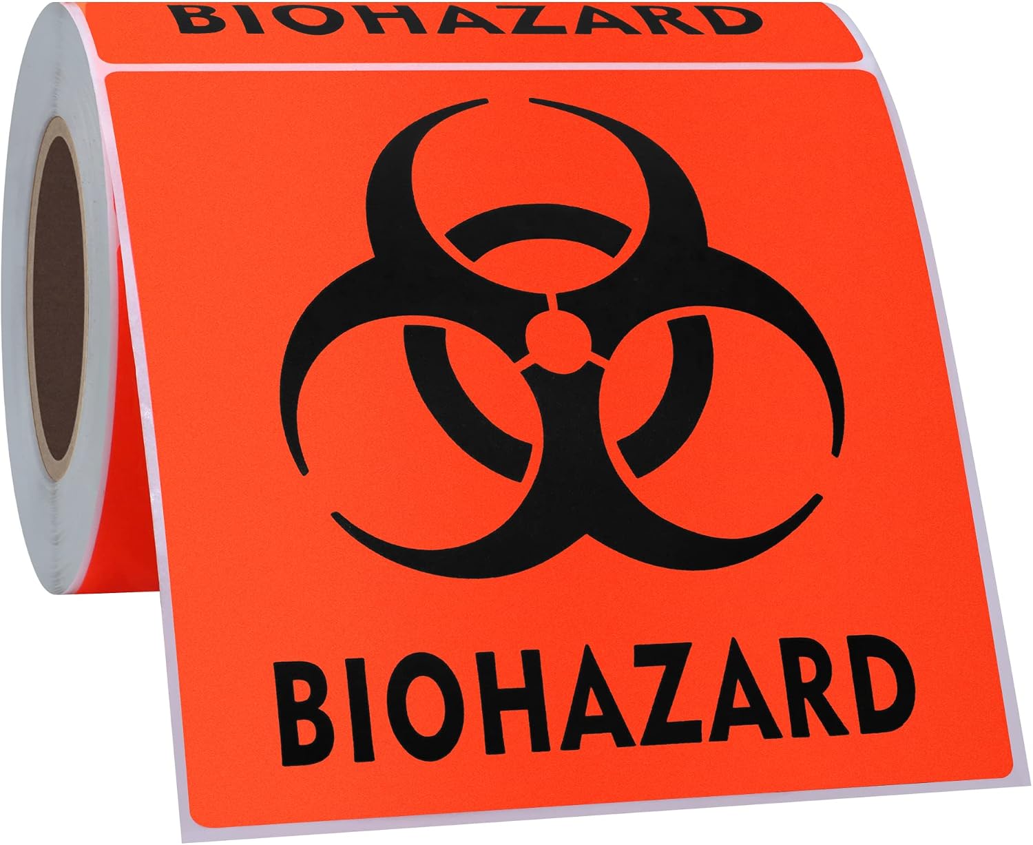 Hybsk 100 PCS Biohazard Labels Warning Sign 4 x 4 inch Fluorescent Red-Orange Hazardous Stickers for Hospital Waste Containers (Biohazard)