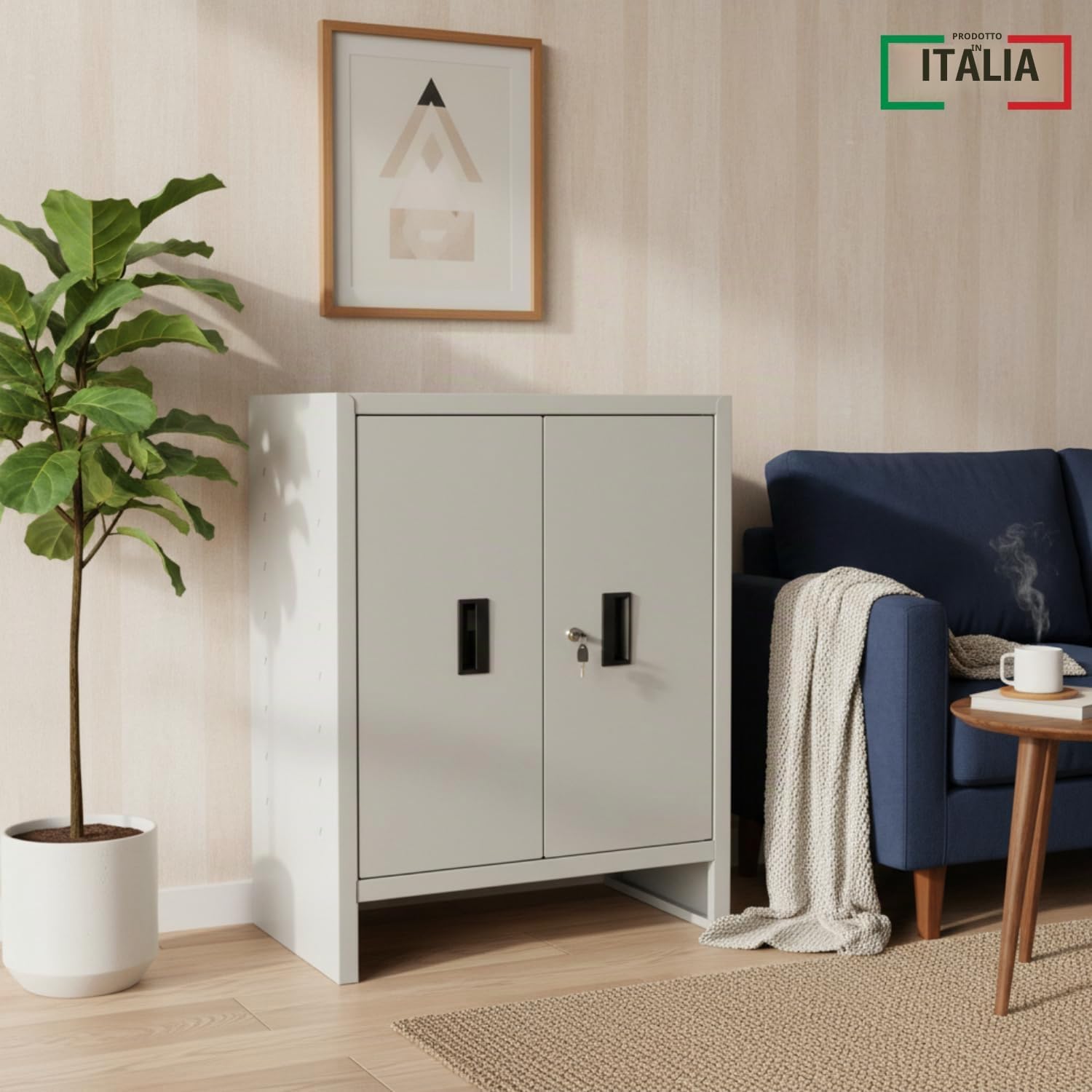 OWIJI Armadio in Metallo Armadietto 2 Ante Grigio Premium Quality Made in Italy Archivio Documenti 80 x 40 x 80 cm Serratura Doppia Chiave Ripiano Regolabile Casa Ufficio Garage Mobile Ufficio