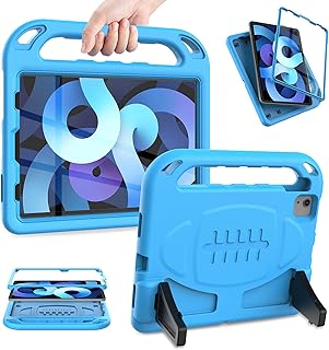 Kids Case for New iPad Air 5th Generation 2022, iPad Air 4th Generation 2020, iPad Air 10.9 Case with Built-in Screen Protector, EVA Shockproof Lightweight Handle Stand Kids Case, Blue