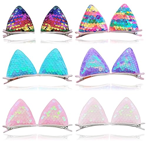 12 pinzas para el pelo de orejas de gato para niñas, pasadores de pelo para niños, lindas pinzas para el pelo de orejas de gato brillantes con