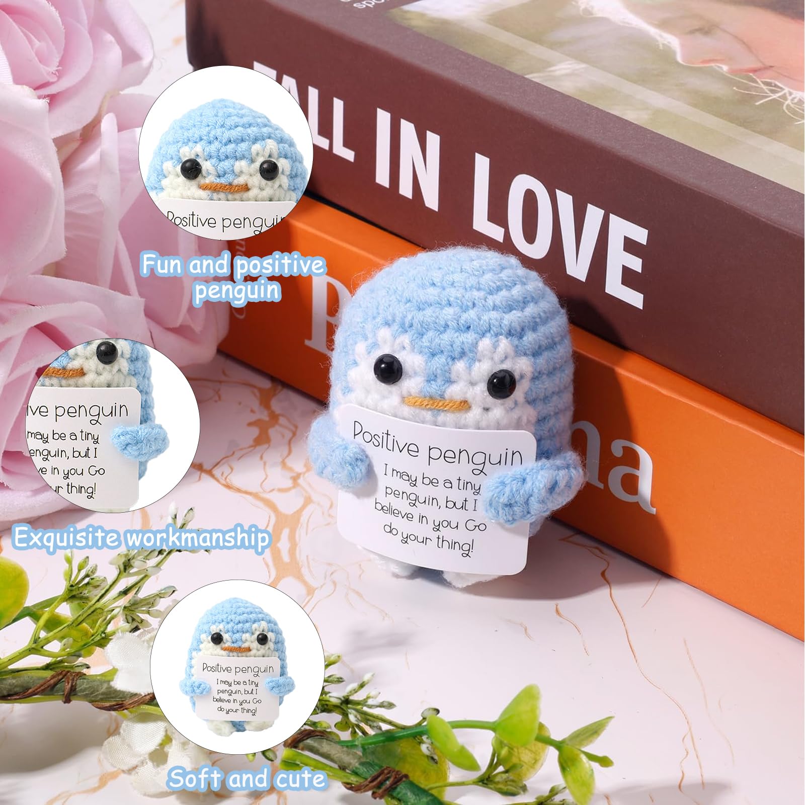 1 Piece Crochet Penguin Toy, Penguin Soft Toys, Stress Relief Toys Adults, Cute Stuffed Toy Crochet Gifts for Women, Office Birthday Gifts for Women, Light Blue 2