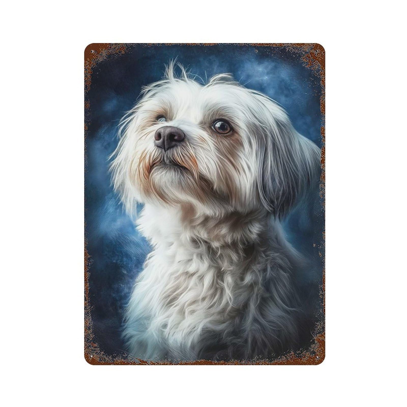 Vintage Rust Metal Sign Havanese Dog Portrait 15.7"x11.8", Shabby Chic Decor for Cafe, Home Bar And Lounge Decor
