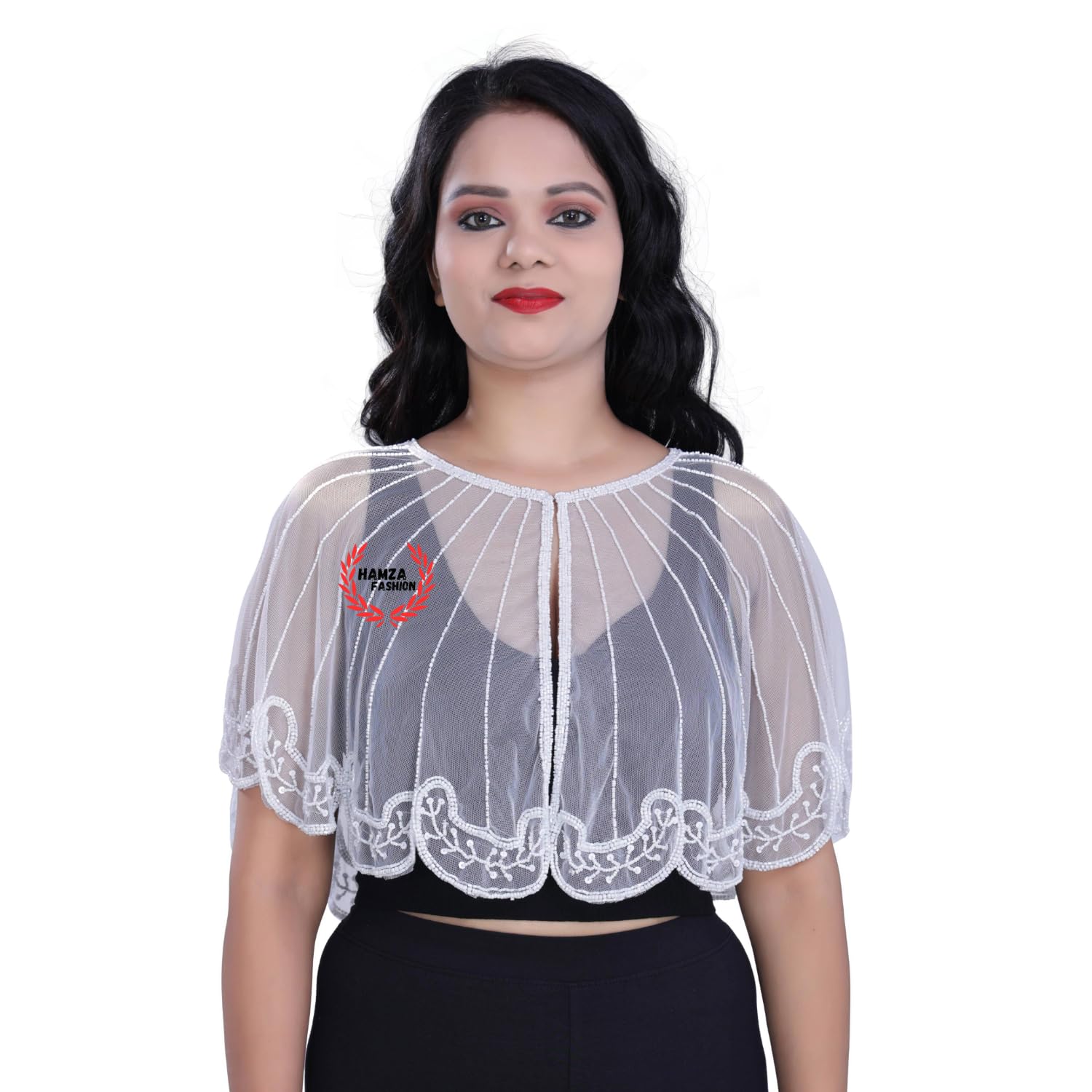 Women's for Poncho Net New Hand Bead Embroidery Designer Short Wings Capes Poncho-image-19