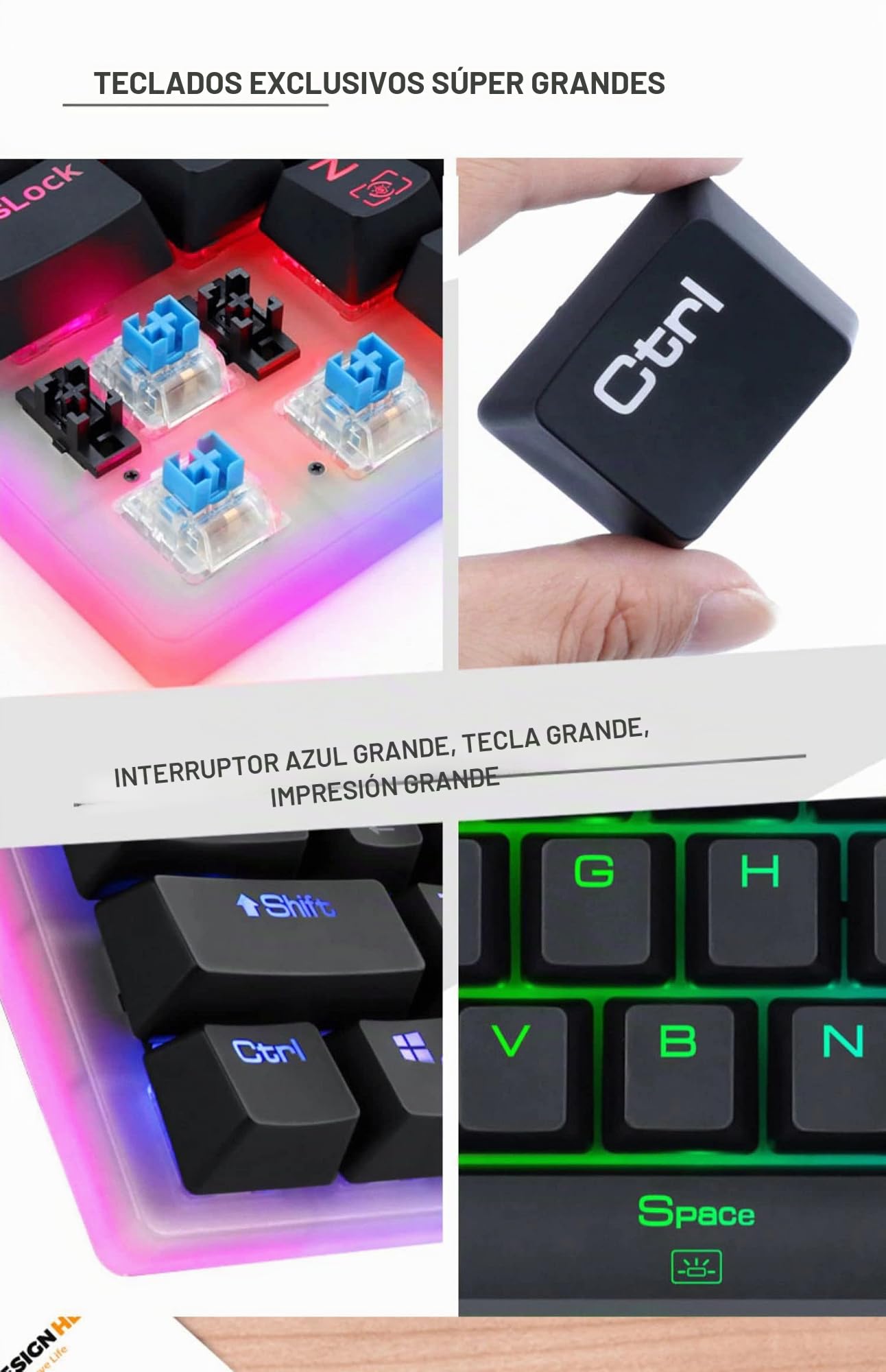 Redragon K605 Alien Giant - Teclado mecánico para Juegos, 61 Teclas súper Grandes e Interruptor Azul Outemu, retroiluminación LED RGB ergonómica, con Cable Tipo C, tecla Completa, sin conflictos,